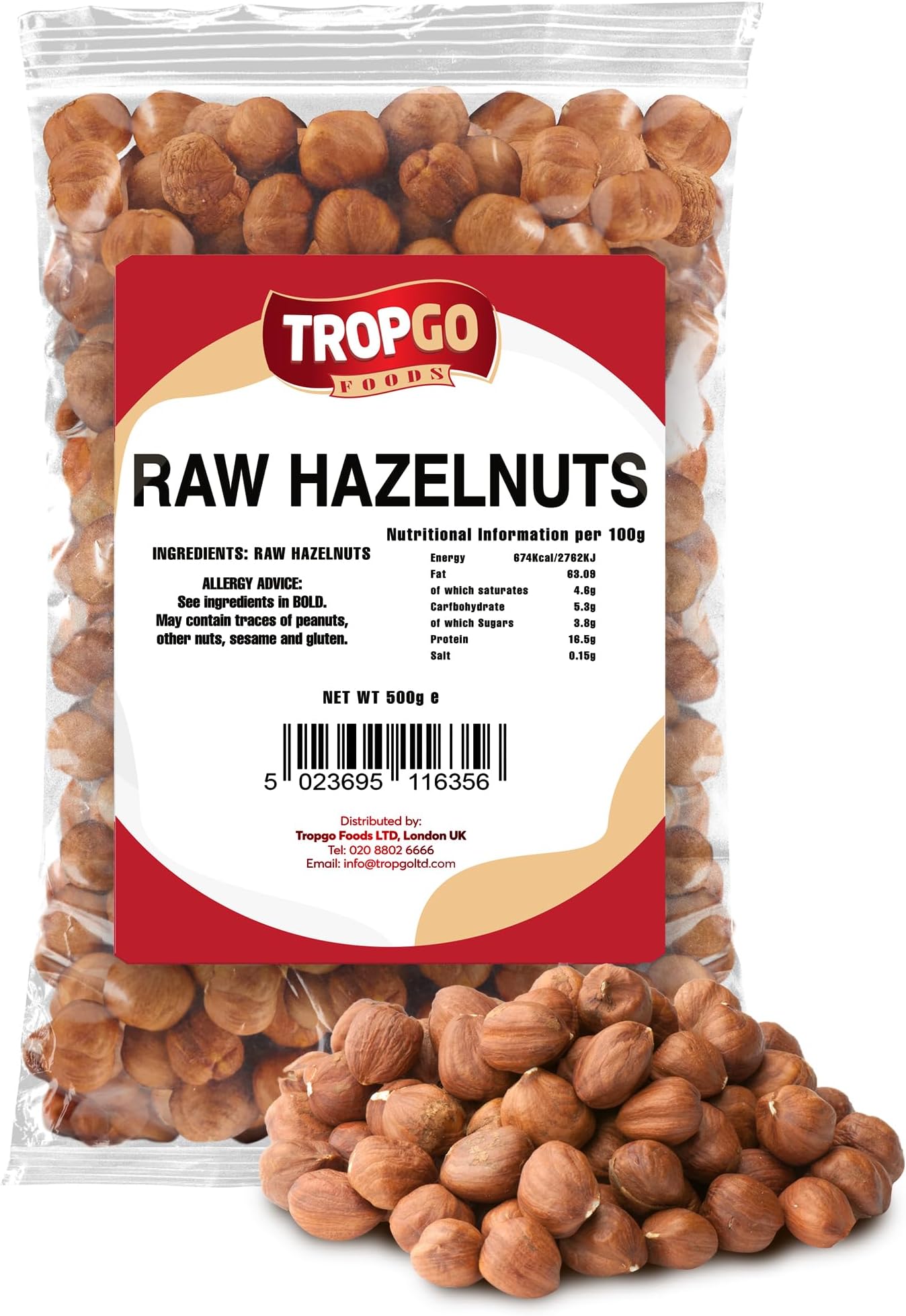 Tropgo Raw Hazelnuts - 500g - Packed Fresh Large Hazelnut - Premium Quality Nuts for a Healthy Heart, High in Fibre & Minerals - Perfect for Snacking