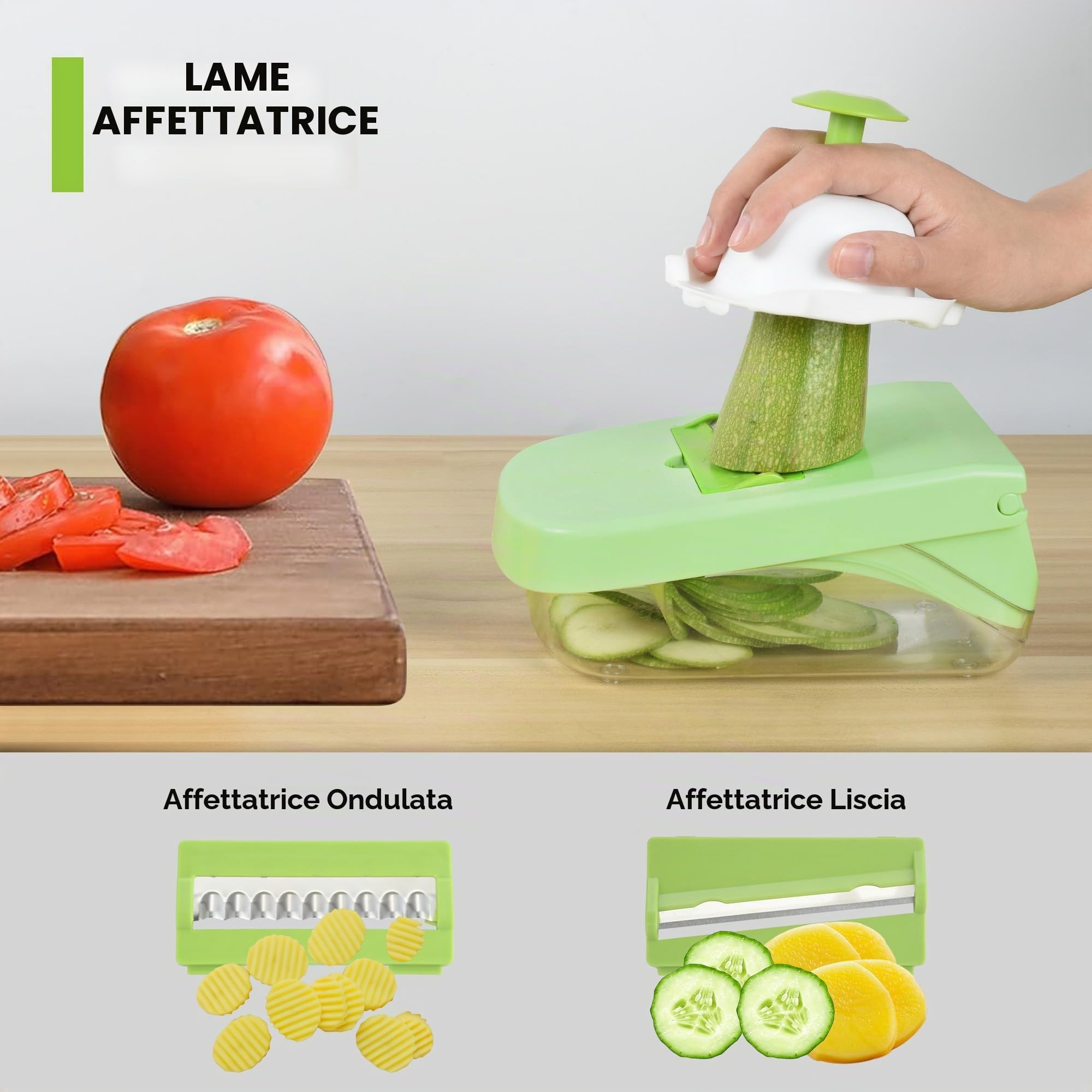 Romon Taglia Verdure, Affetta Verdure, Tagliaverdure, 14 in 1 Affettaverdure e Tagliaverdure Multifunzionale, Trita Verdure Manuale per Cubetti, Bastoncini, Fette, Strisce e Quarti