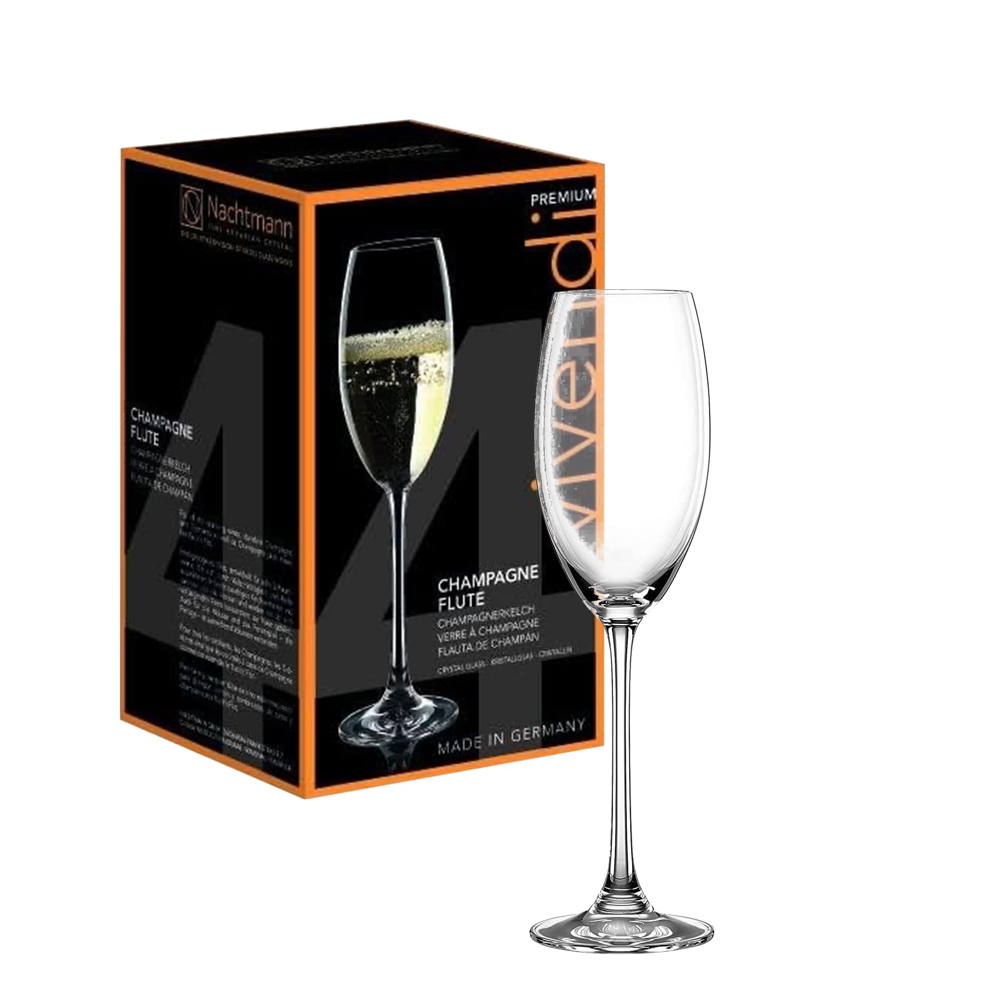 Nachtmann Vivendi Crystal Champagne Flute Glass Set, 272ml/7cm, Set of 4, Clear
