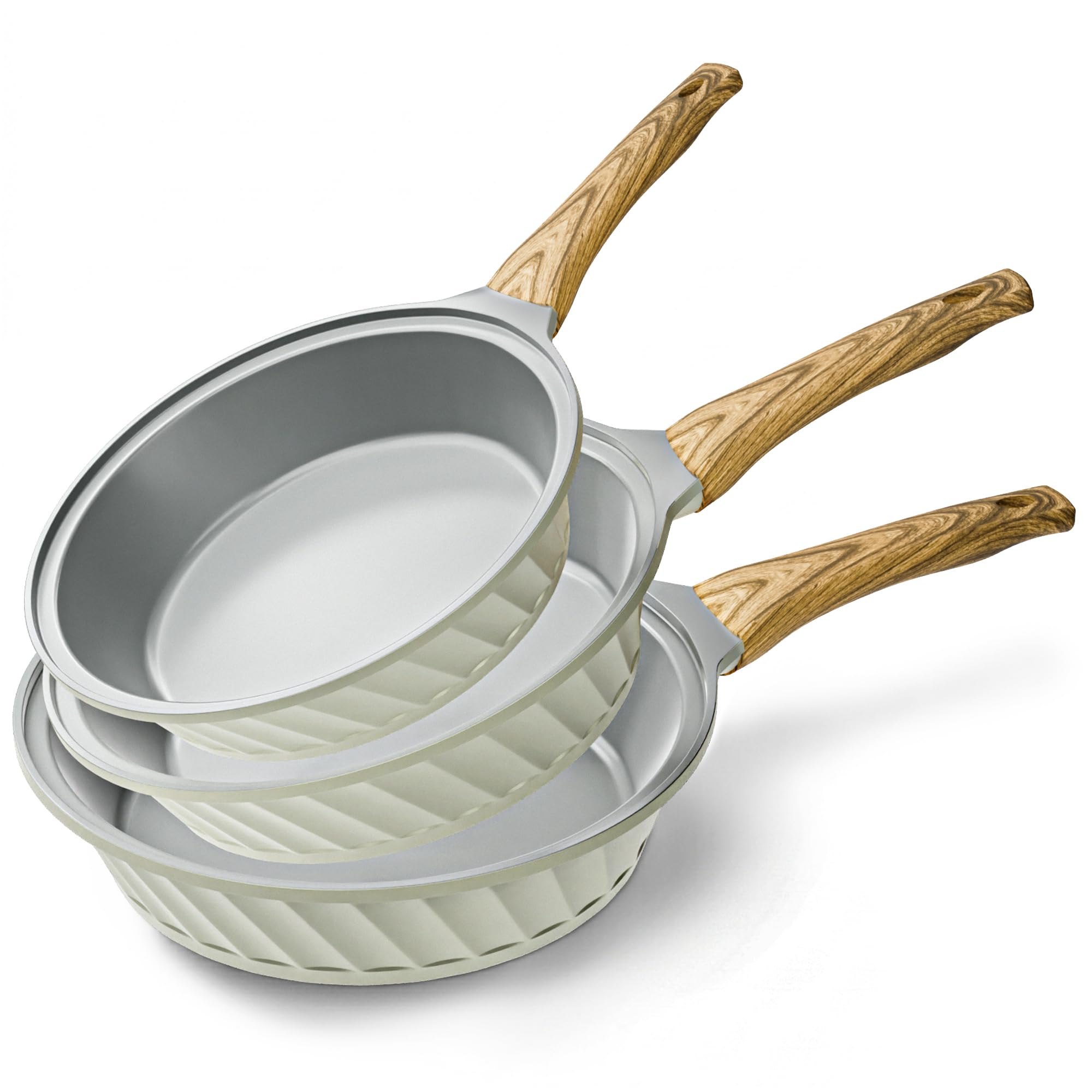 3-teiliges Keramik Antihaft Pfannenset 20/24/28 cm Hitzebeständig, PFOA & PTFE-frei, Induktion Geeignet, Keramik Beschichtung Bratpfanne, Bakelitgriff für Gesundes Kochen