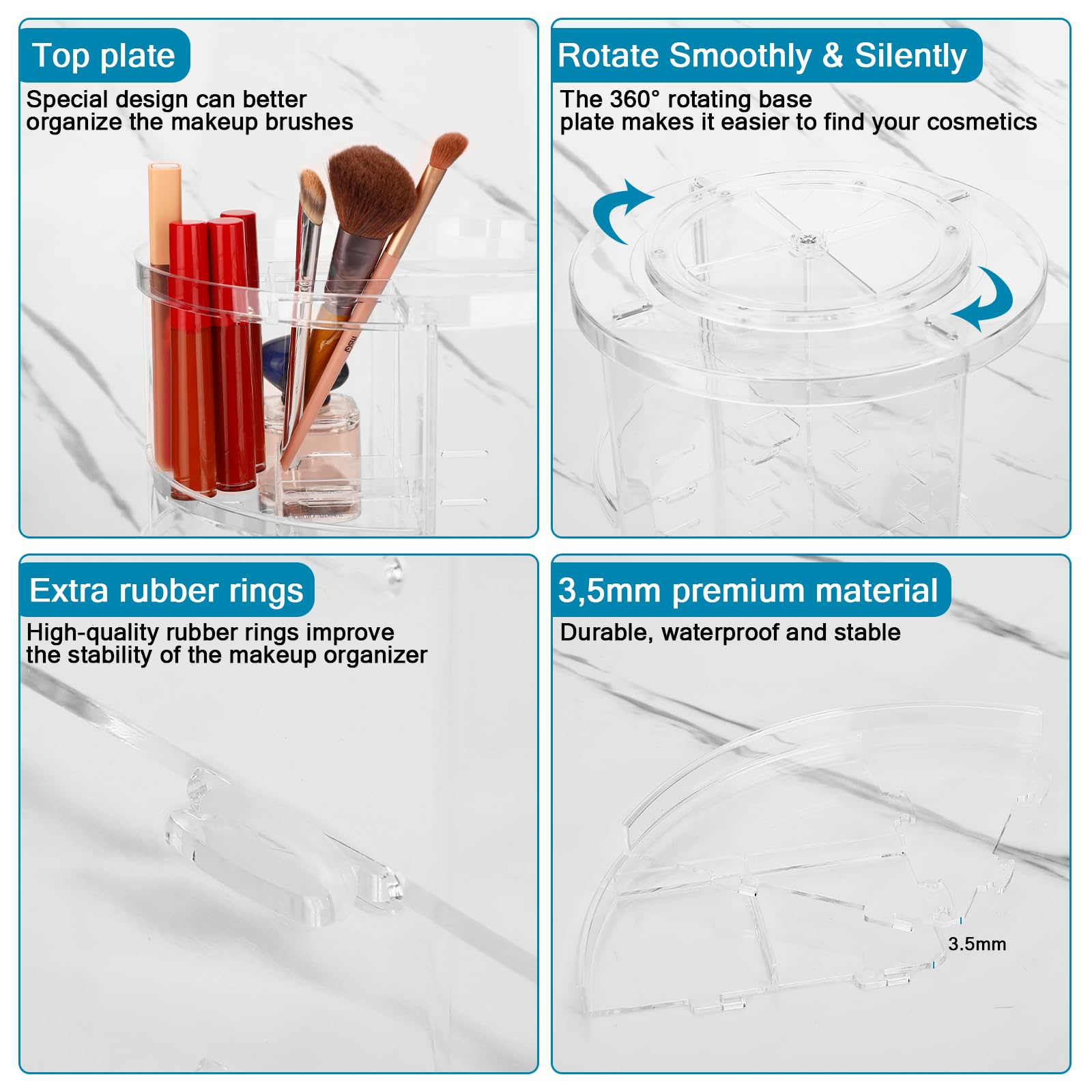 Mkitnvy Organizzatore di Trucco, Rotante a 360°, Make Up Organizer Porta Creme Ripiani Regolabili, Multifunzione pour Profumi Bagno