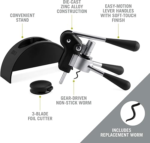 Miniatura 2 de HOST Sacacorchos de palanca, asas suaves al tacto, cortador de lámina de 3 cuchillas