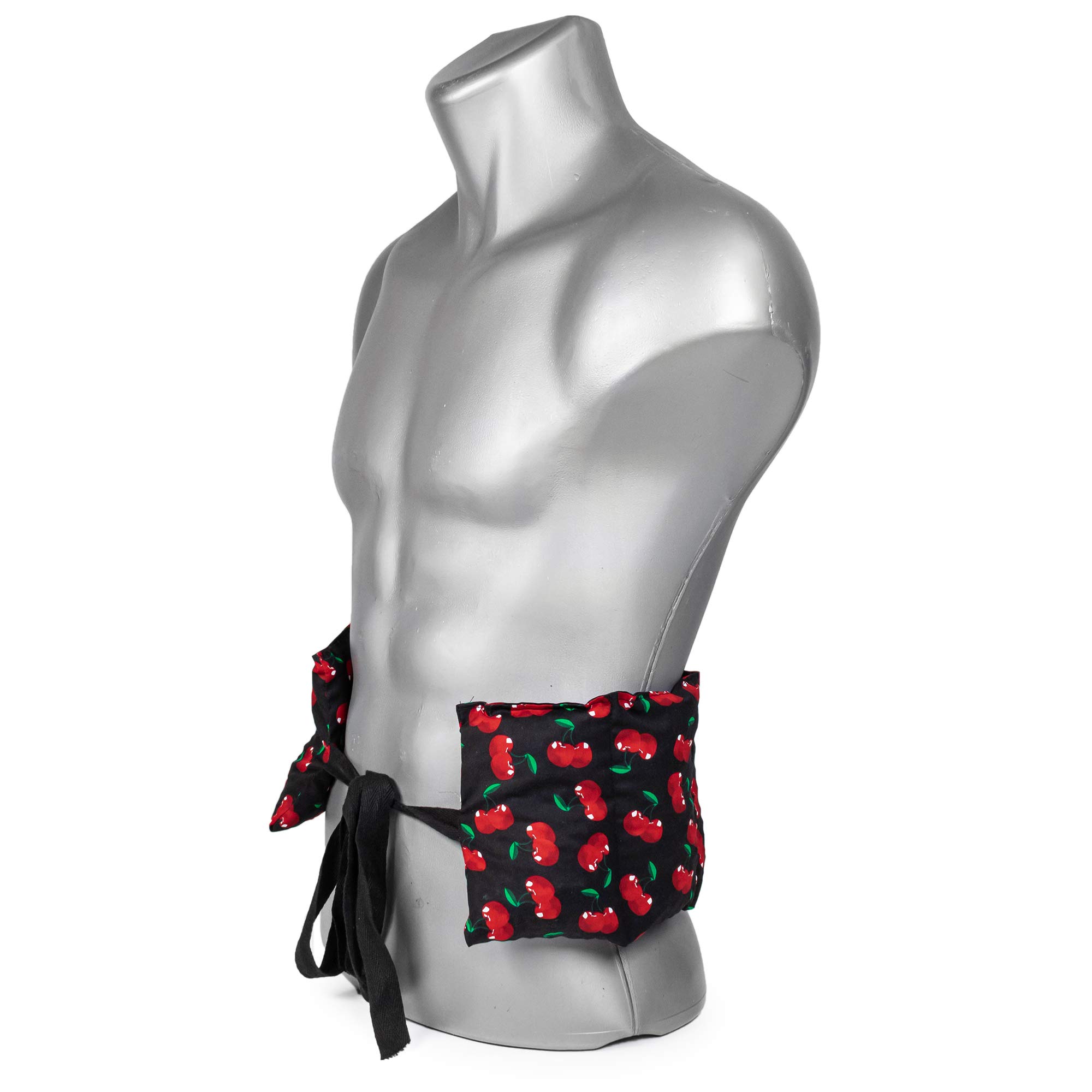 Cuscino con noccioli di ciliegia (65x15cm, cherry-black, 7 compartimenti con banda da legare) Cuscino termico, Fascia schiena, lombare e pancia