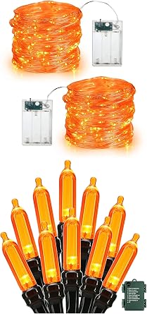 BrizLabs 19.47ft 60 LED Orange Fairy Lights + 33ft 100 LED Battery Orange Halloween Lights, 8 Modes String Lights with Timer, Indoor Outdoor Orange Lights String for Party Xmas Bedroom Patio Decor