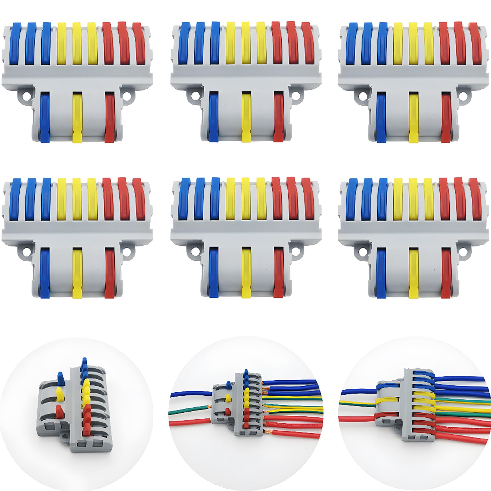 CESFONJER SPL-93 6 pcs Compact Wire Connectors, Lever Nut Assortment Conductor, 3 in 9 Out Electrical Connectors Blocks