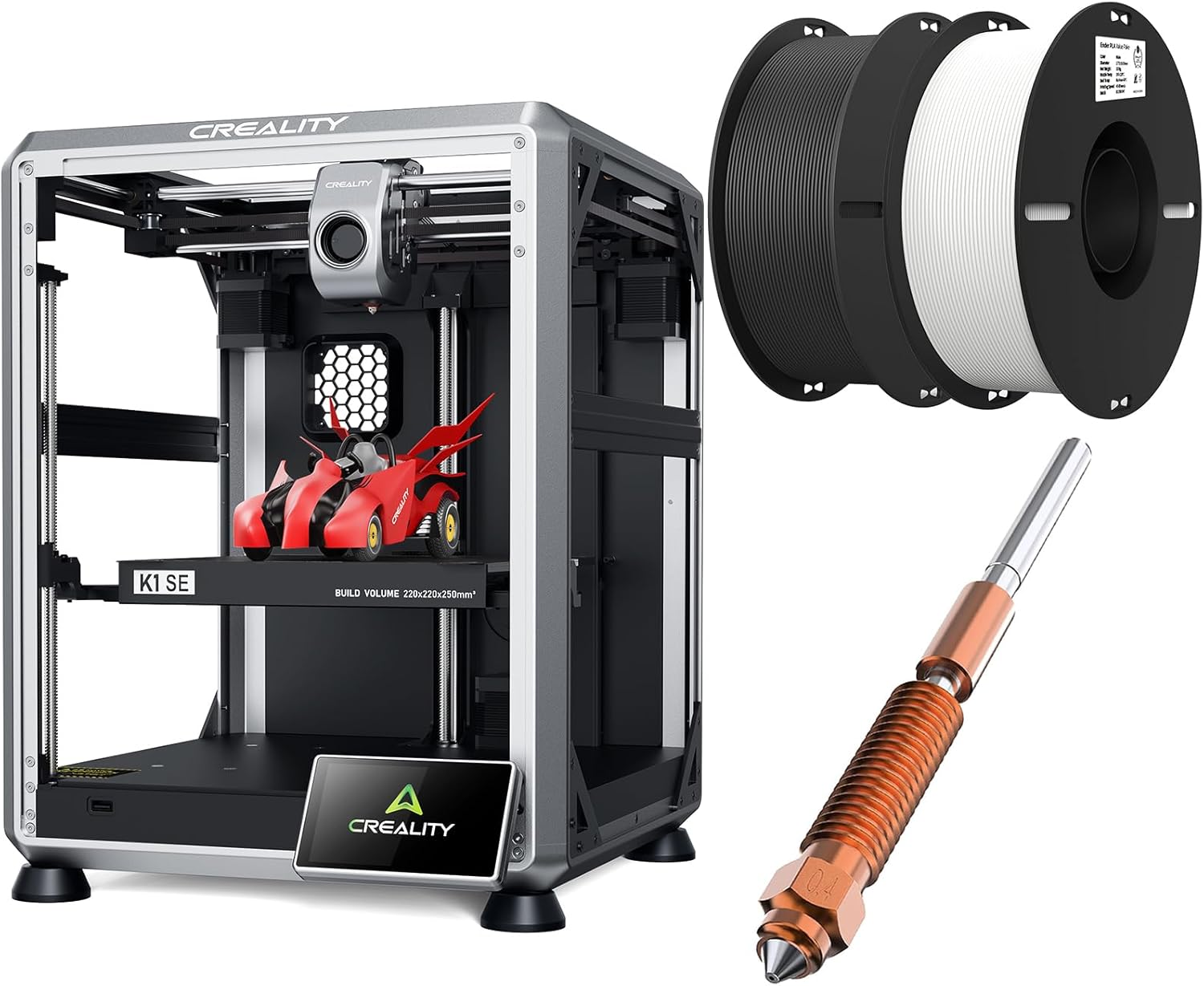 Creality K1 SE 3D Printer Bundle with K1 SE Nozzle 0.4mm 1PCS and 2kg PLA Filament 1.75mm Black & White