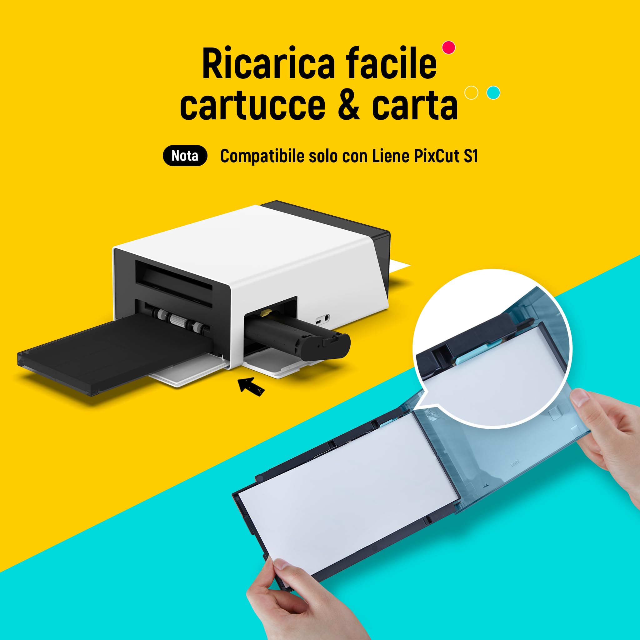 Liene Carta Adesiva & Cartucce (Versione Adesione Potenziata) – 2 Ricariche inchiostro + 72 Fogli 10x18 cm, Sublimazione Termica Impermeabile, Compatibile con Liene PixCut S1
