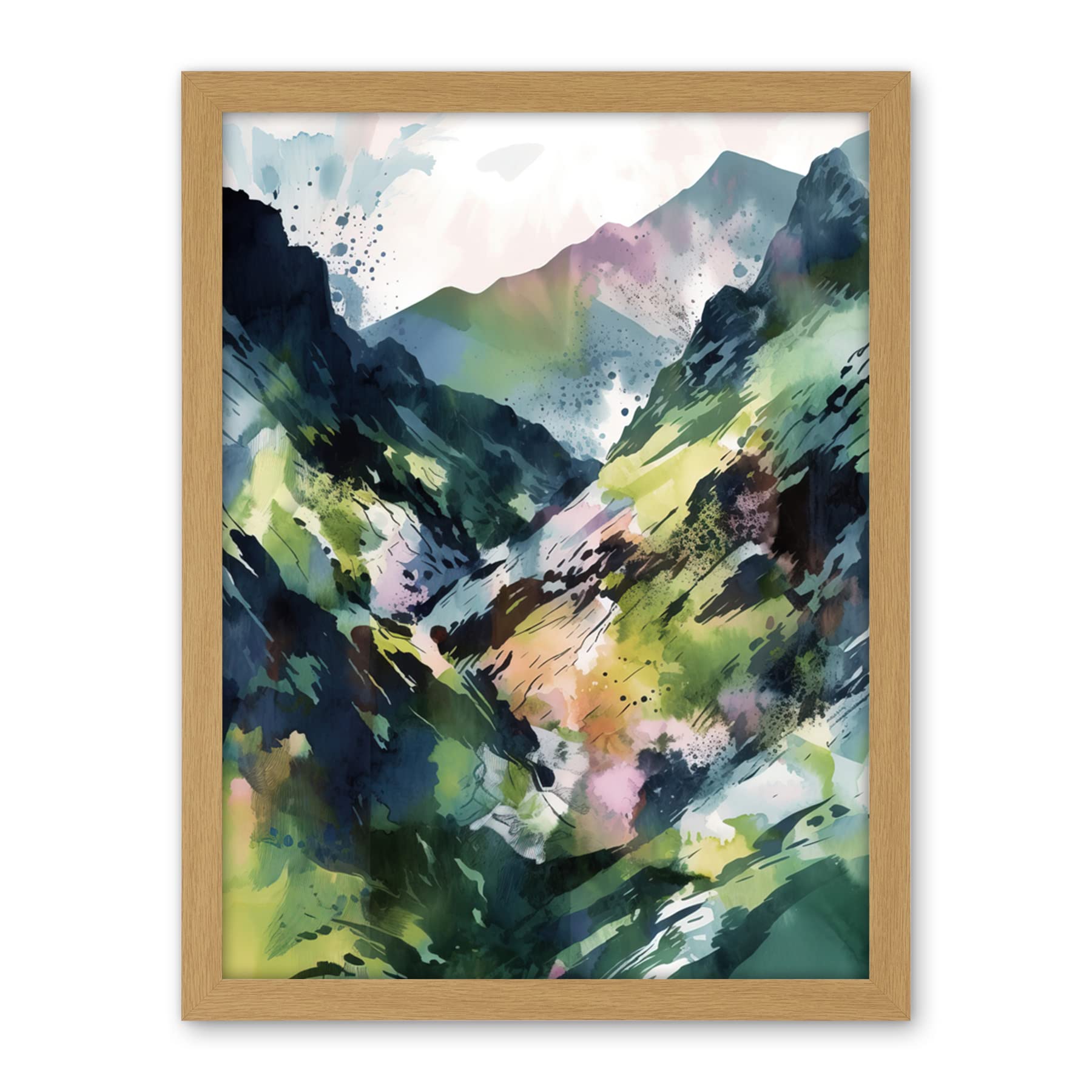 Artery8 Spring Mountain Slope Landscape Modern Linocut Illustration Print Artwork Framed Wall Art Print 18X24 Inch