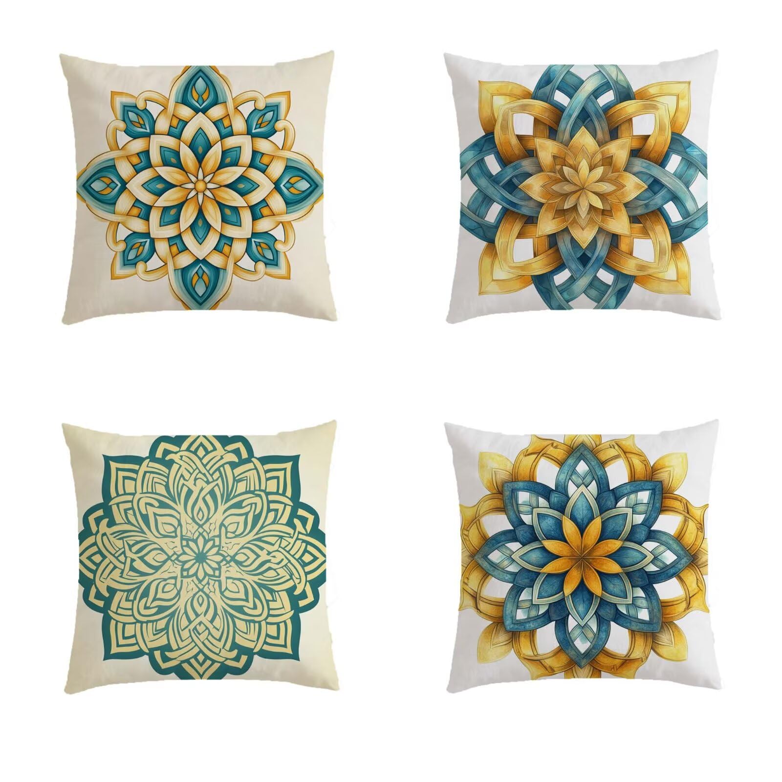 Housse coussin exterieur mandala anti-pluie lot de 4 taies carrées 50x50 pour canapé