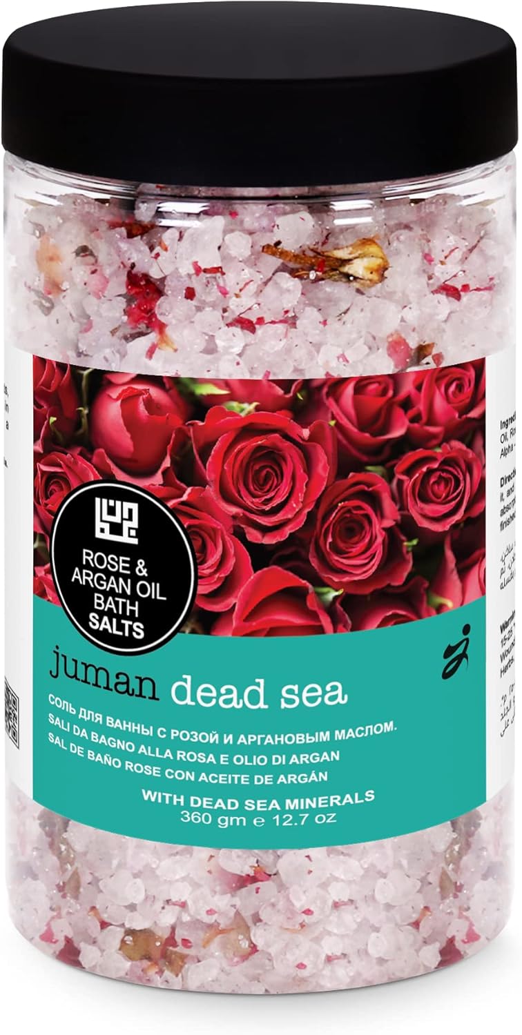Rose Bath Salt with Dead Sea Minerals – Relaxing Soak with Rose Oil & Argan Oil (12.7 oz)