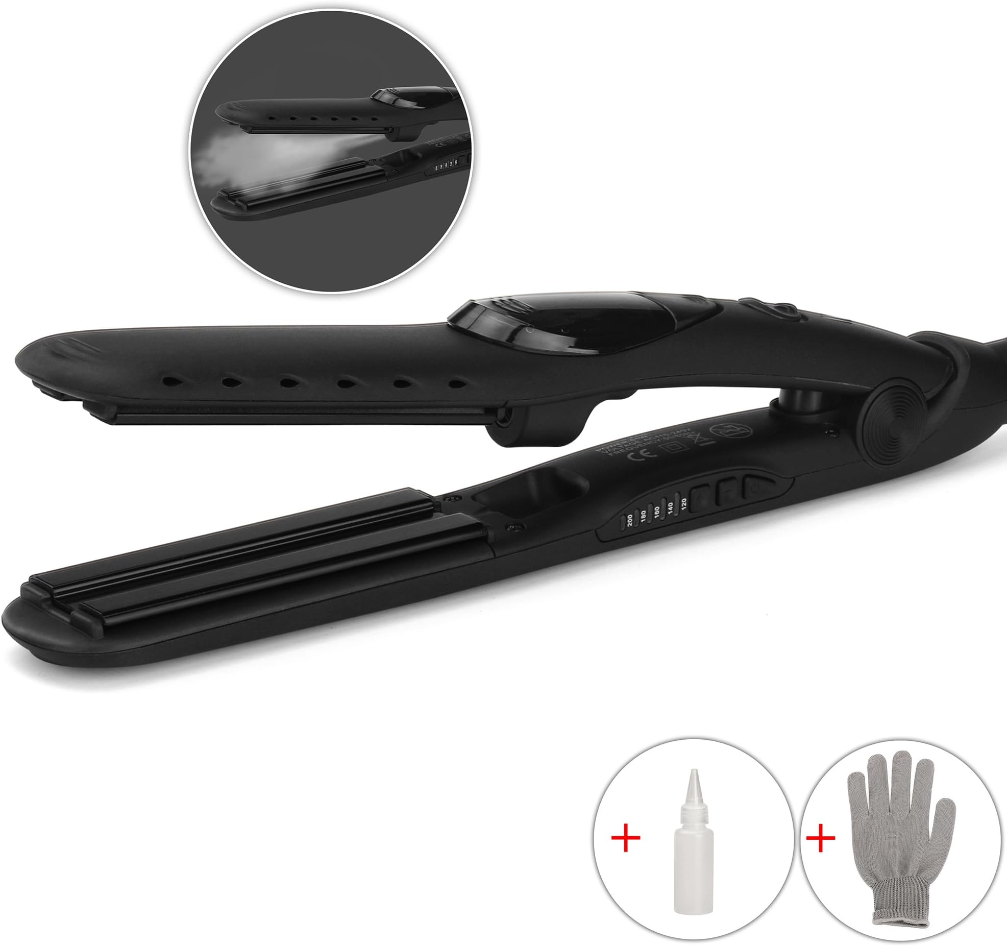 Sungao Steam Hair Straightener Straightening Flat Iron Tourmaline Ceramic 5 level Temperature Salon Hair Cuticles with Vapor Heat up Fast Black