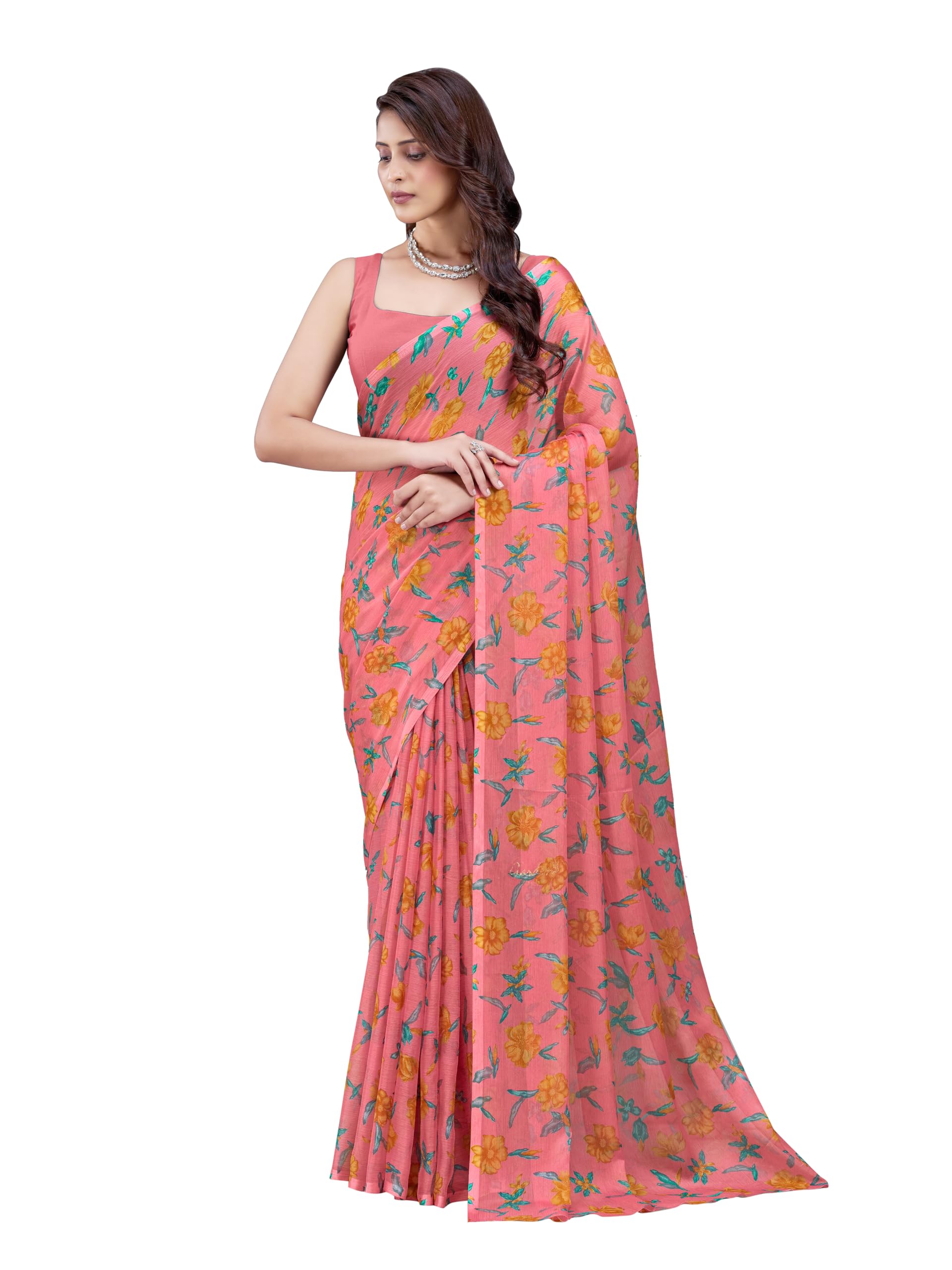 garden vareli Nara Chiffon All-Over Floral Print Saree-picture-23