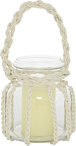 Miniatura 2 de Deco 79 Farol decorativo de cristal para velas con mango de cuerda, 6 x 6 x 6 pulgadas, transparente