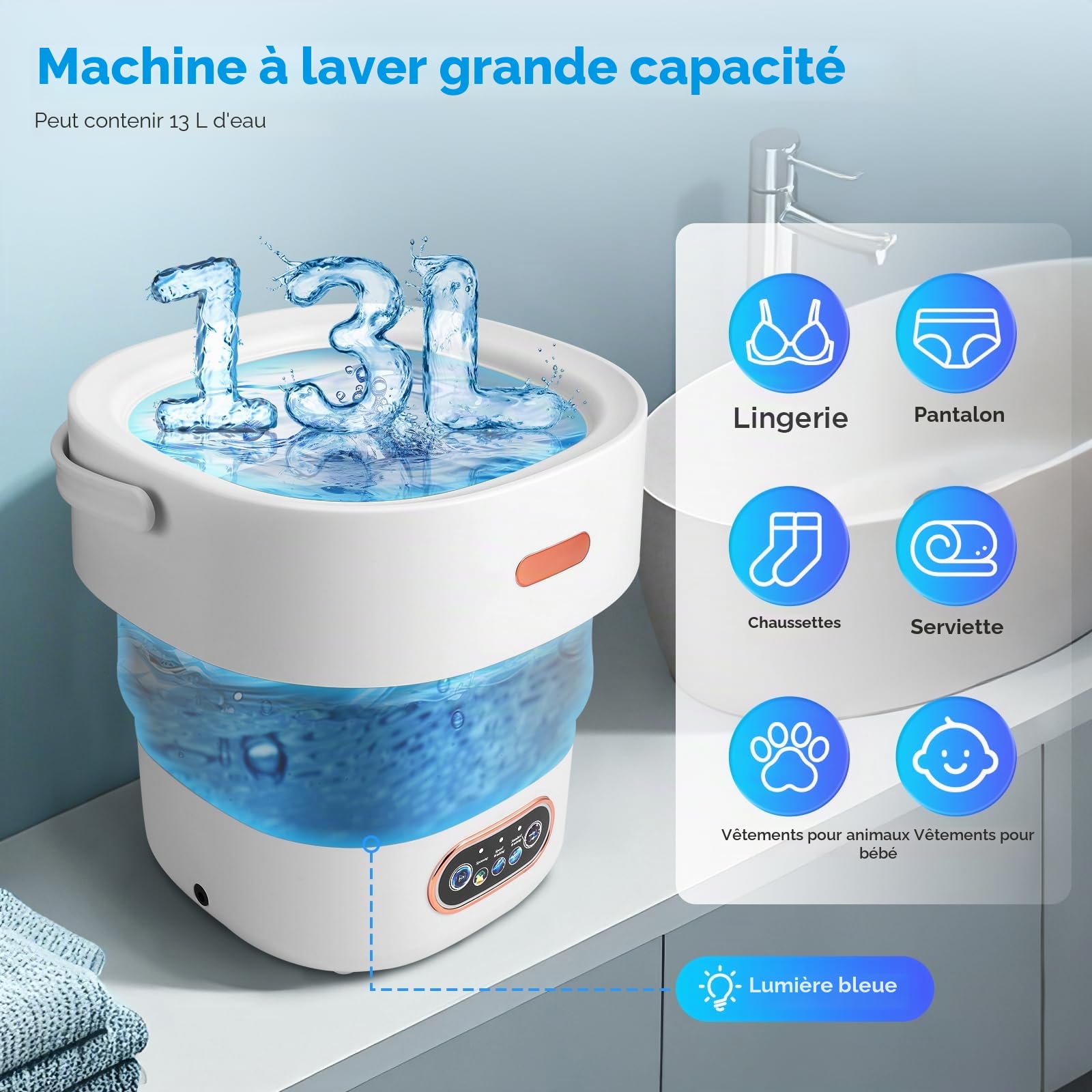 Mini Machine À Laver 13L,Machine À Laver Portable Avec Essoreuse, 3 Modes,Machine À Laver Mobile Avec Tuyau De Drainage,Machine À Laver De Camping Pour Sous-Vêtements,Vêtements De Bébé