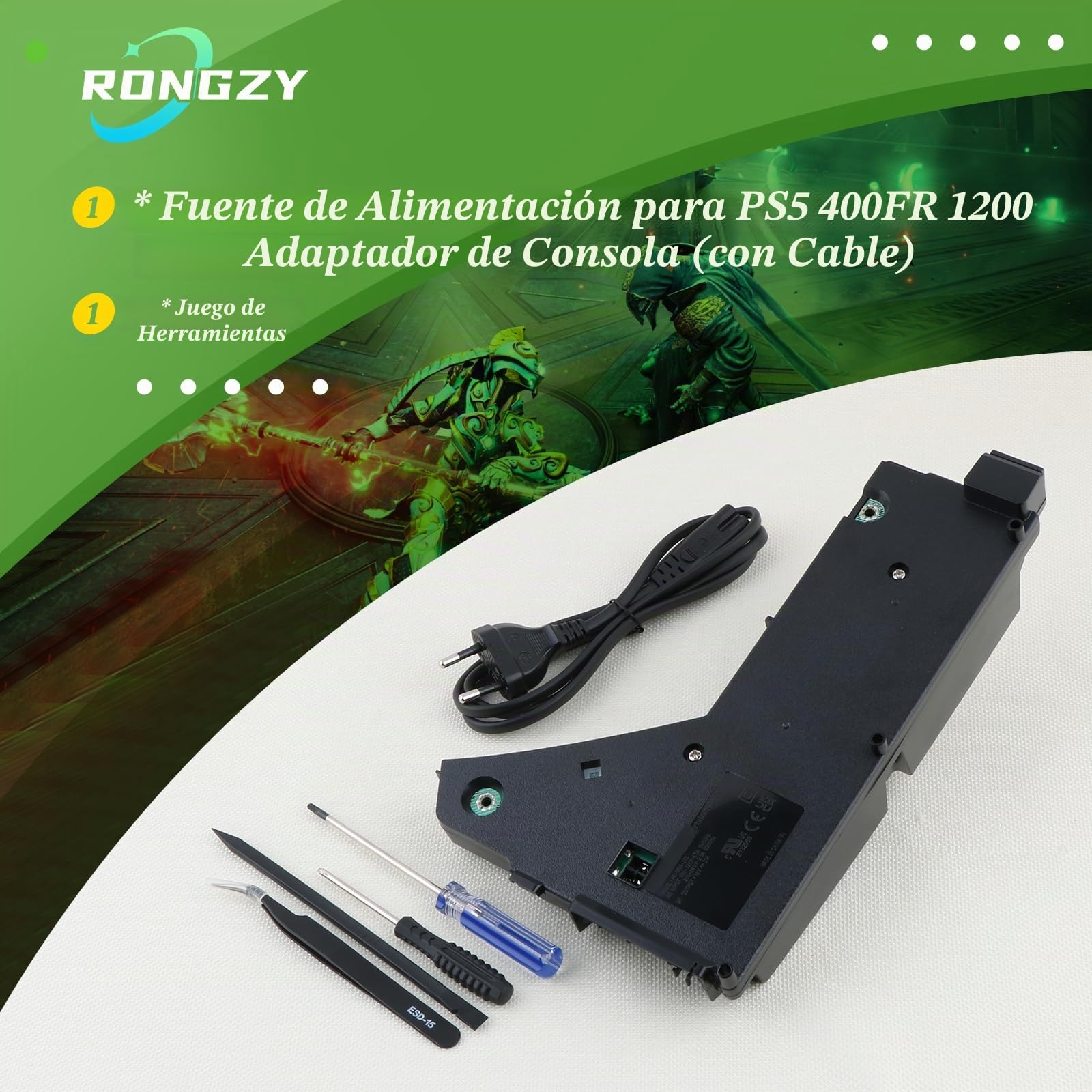 RongZy para PS5 ADP-400FR Fuente De Alimentación Reemplazo para PlayStation 5 400FR PA-1401-JT3 Interna Fuente de Alimentación con Adaptador de CA Consola Accesorios con Herramientas Reparación.