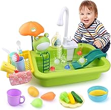 Sink Toy with Tap Water, Fishing Game and Kitchen Accessories, Kitchen Toys Set with Working Tap, Role Toys for Boys Girls 3 4 5 6