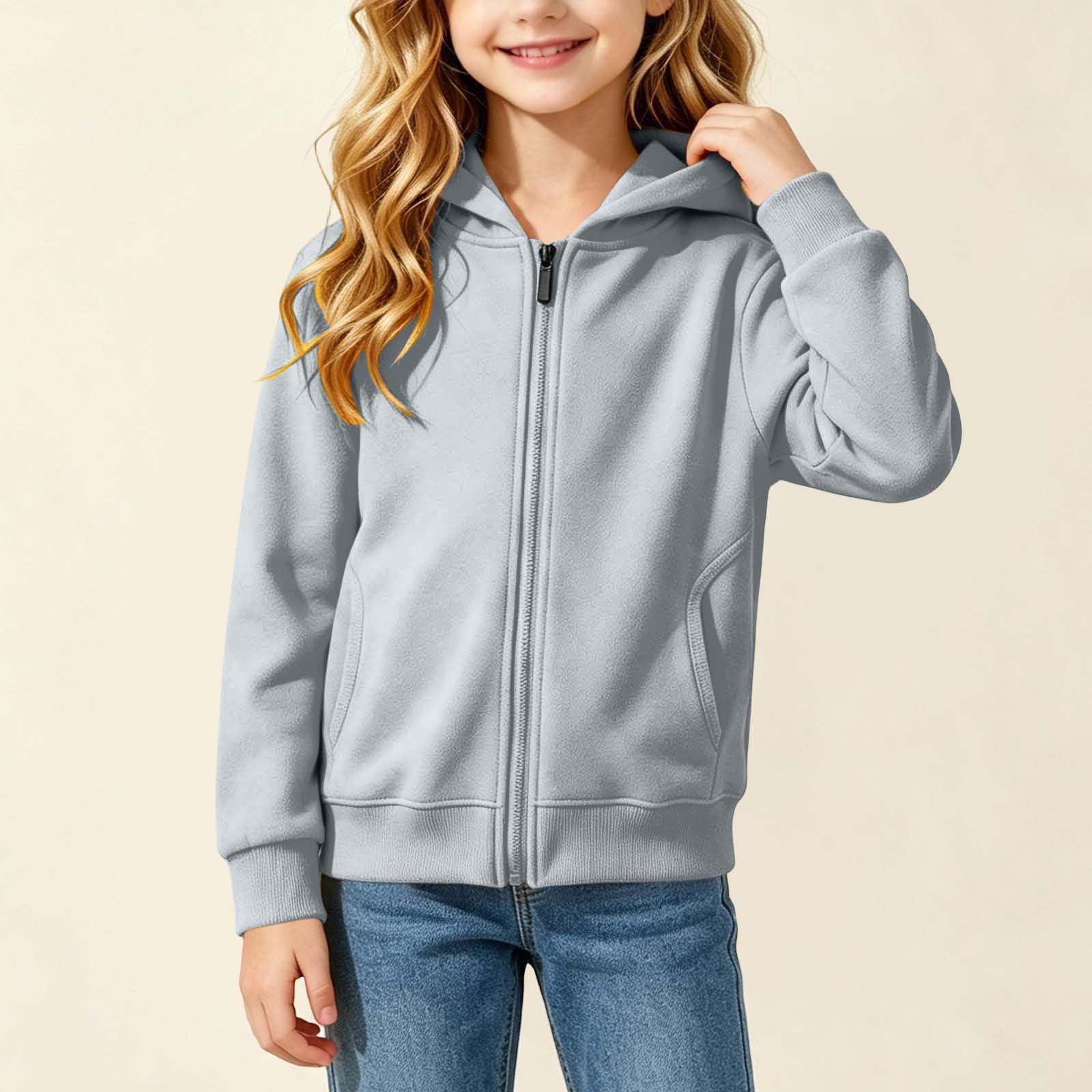 Bambini Giacca Con Zip E Cappuccio Hoodie Ragazza Felpata Tinta Unita