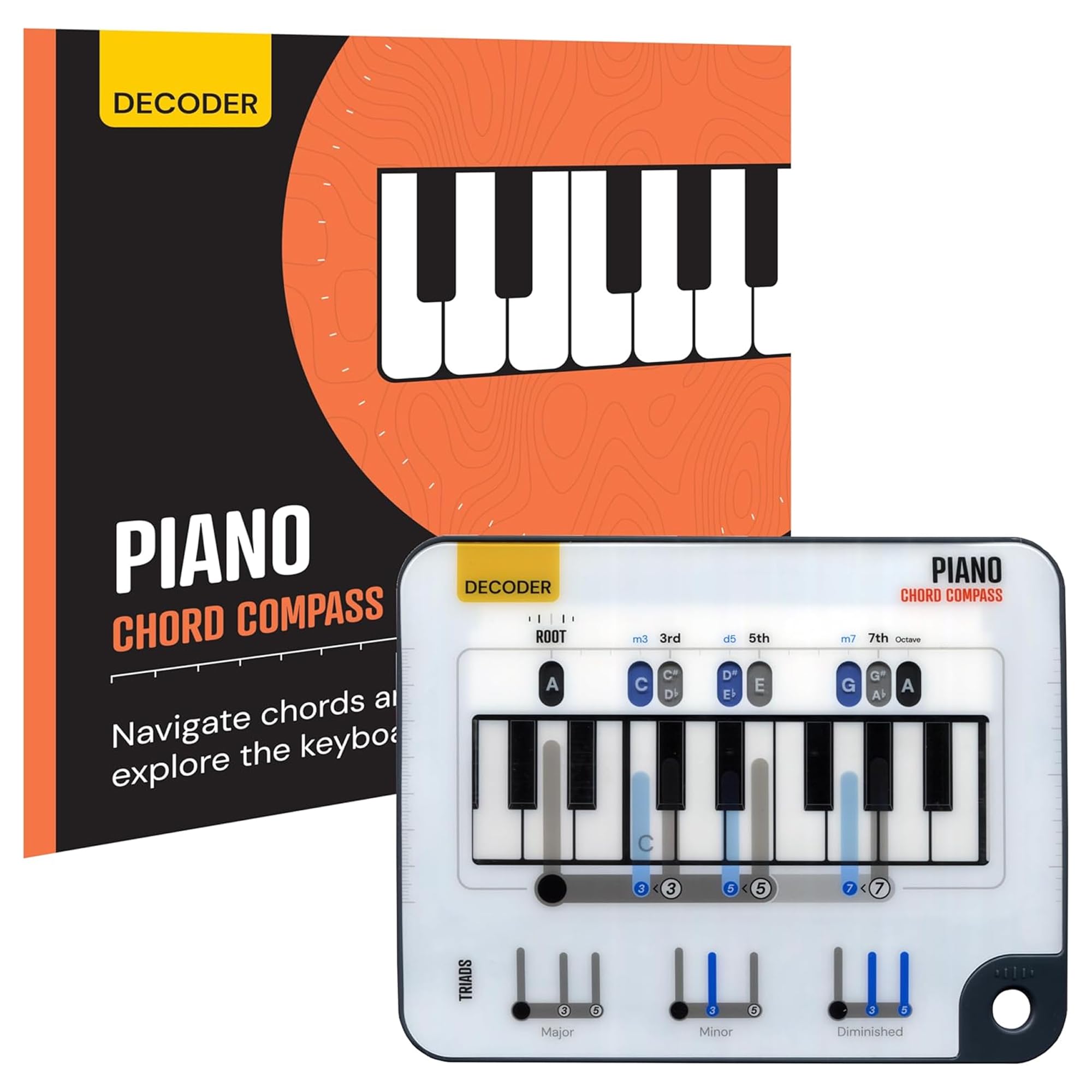 Strumento per l'apprendimento degli accordi di pianoforte, bussola e libro, strumento di apprendimento musicale, comprendere gli accordi sul pianoforte, costruire accordi dalla struttura degli accordi