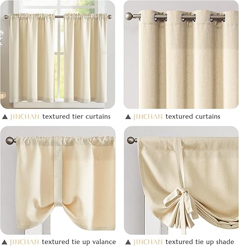 Miniatura 7 de jinchan Cortinas de cocina de lino sintético de 24 pulgadas de largo, cortinas rústicas de estilo rústico para privacidad, cortinas de