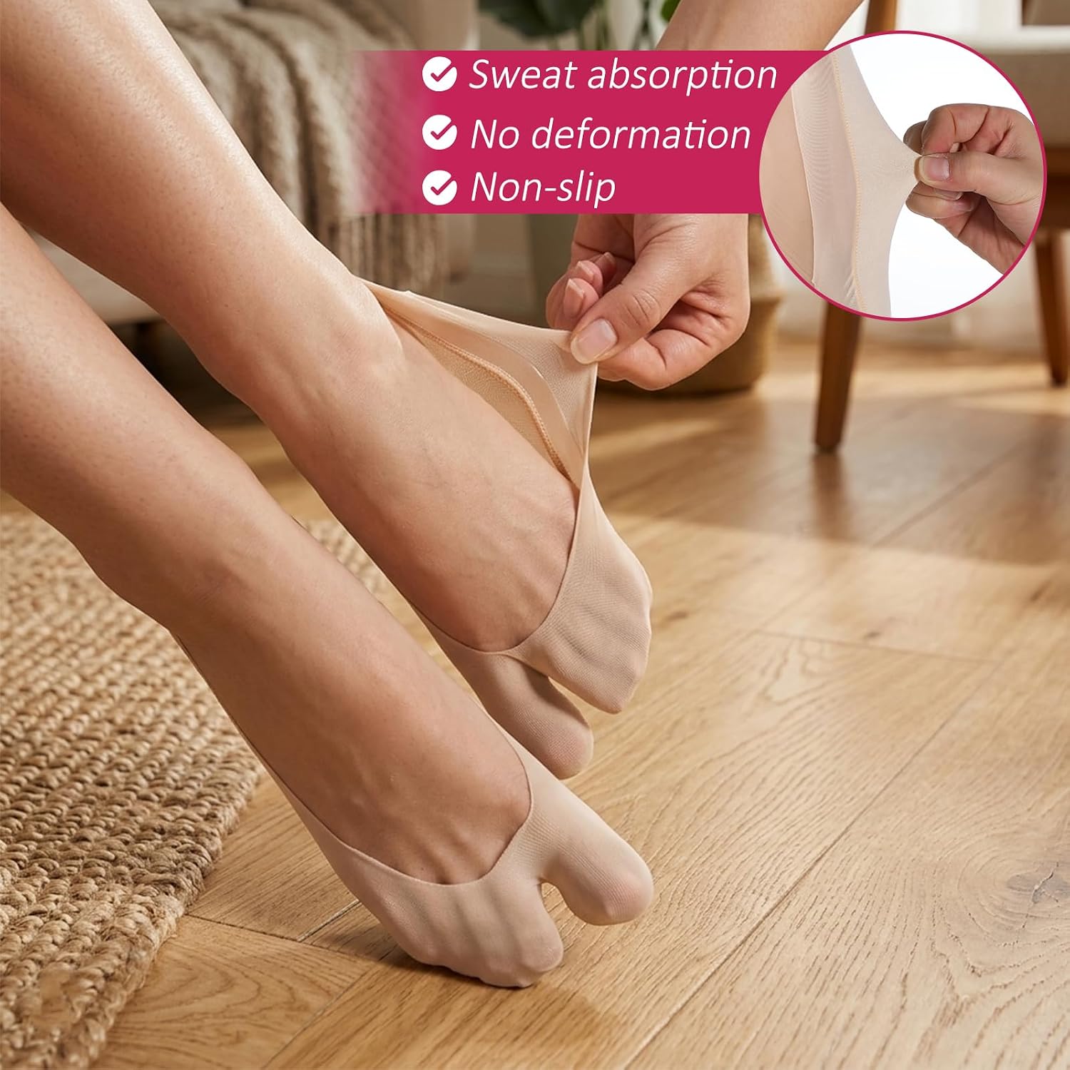 3 Pairs Tabi Socks No Show Women Flat Tabi Sock Split Toe Socks Flip Flop Sock Ice Silk Summer Sockes Non Slip for Tabis Flats Flip Flop Sneakers Sandals Loafers Black/Beige/White