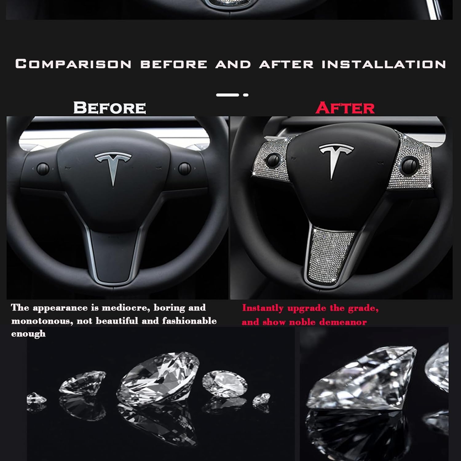 YHCDSEA Steering Wheel Trim Cover for Tesla Model 3/Y, Interior Accessories Compatible with Tesla Model 3 Model Y (A-Bling)