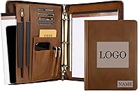 Vista 10 de Cartera de cuero personalizada, carpeta vintage grabada, carpeta de 3 anillas, padfolio personalizado hecho a mano para mujeres y hombres, caqui