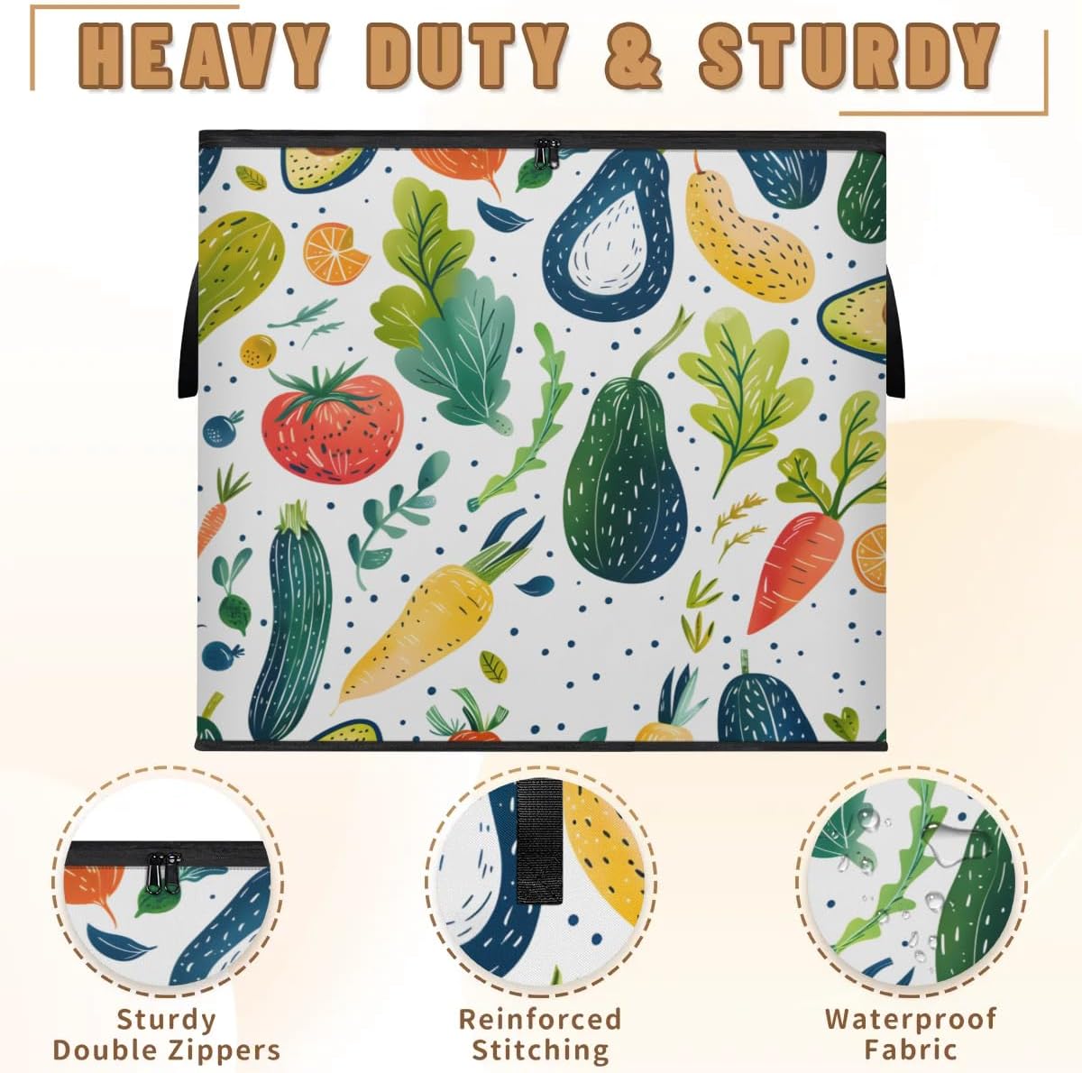 Honeybaby 214L Extra Large Comforter Storage Bag Strawberry Carrots Leaves Storage Totes with Lids Waterproof Closet Organizer Folding Blanket Storage Bags for Clothes Bedding Pillows