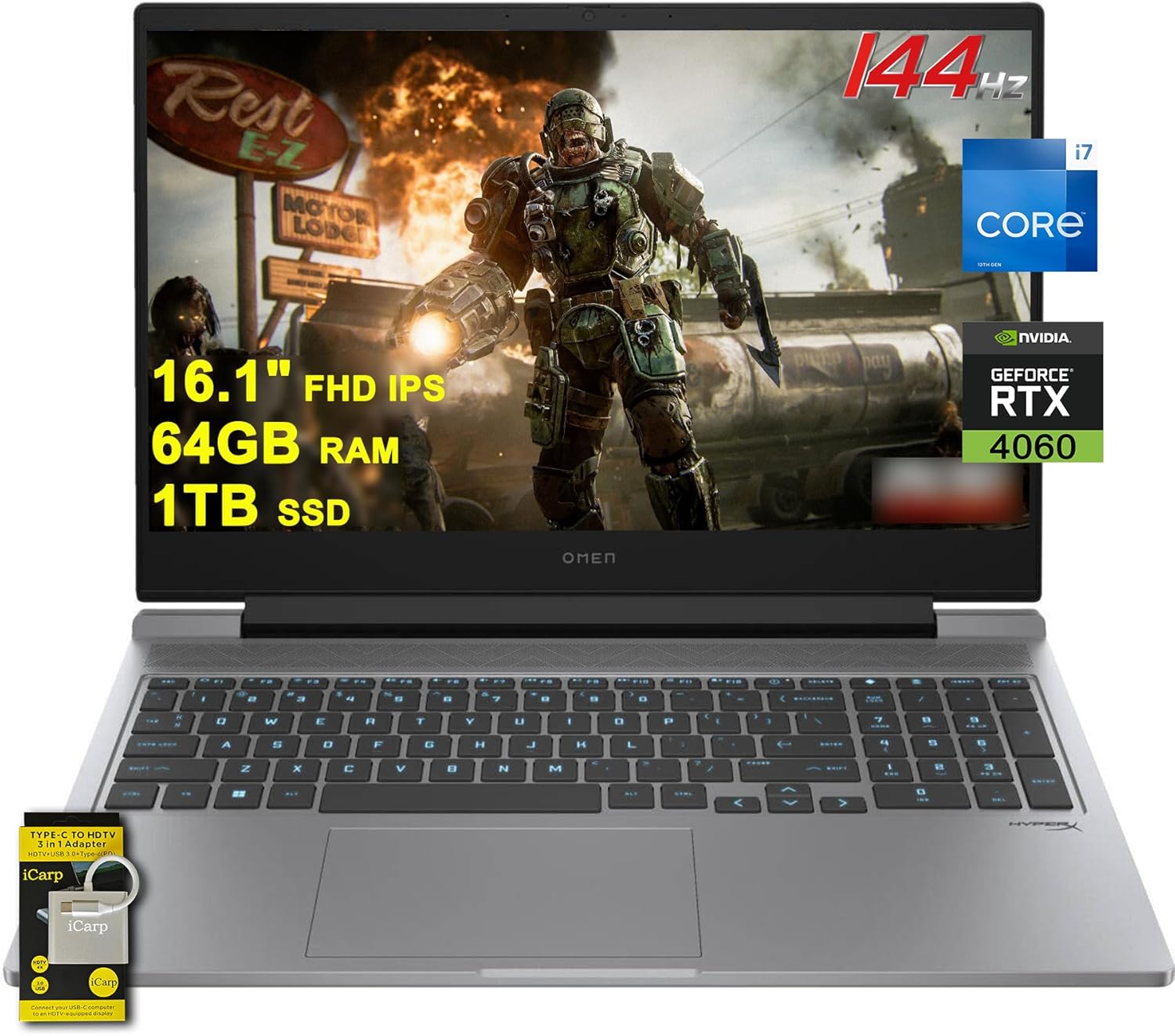 HP Omen 16 Gaming Laptop 16.1" FHD IPS 144Hz Intel 16-core i7-14650HX (>i9-13900HX) 64GB RAM 1TB SSD GeForce RTX 4060 RGB Backlit Thunderbolt FHD Privacy Camera Fast Charging Win11 w/ICP Accessory