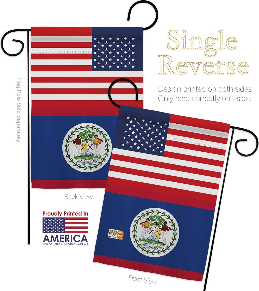 Belize US Friendship Garden Flag Set Wood Dowel Regional USA American Alliance World Country Particular Area Small Decorative Gift Yard House Banner Made In 13 X 18.5