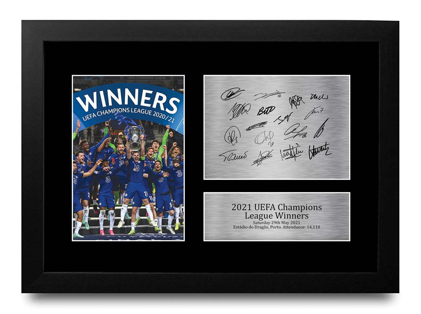 HWC Trading FR A4 Chelsea 2021 European Cup Winners Printed Memorabilia Signed Autograph Photograph Display for Football Fans and Supporters - A4 Framed