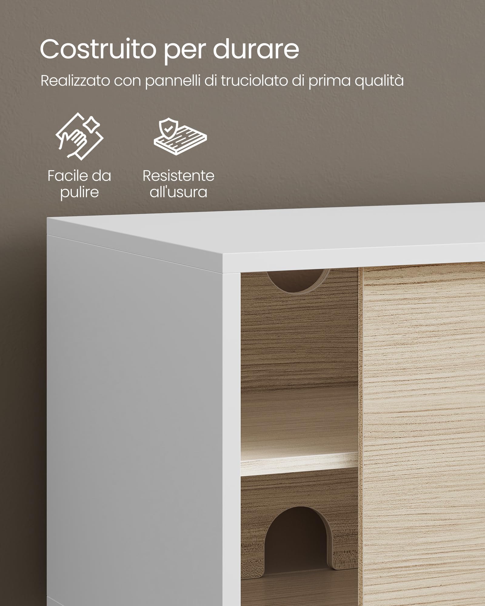 VASAGLE Mobile TV per Televisore fino a 32/45/50/55/60 Pollici, Montaggio Rapido Senza Attrezzi Toolless, per Soggiorno, Vetro Scanalato, Moderno, 140 x 39 x 45 cm, Bianco LTV466W01