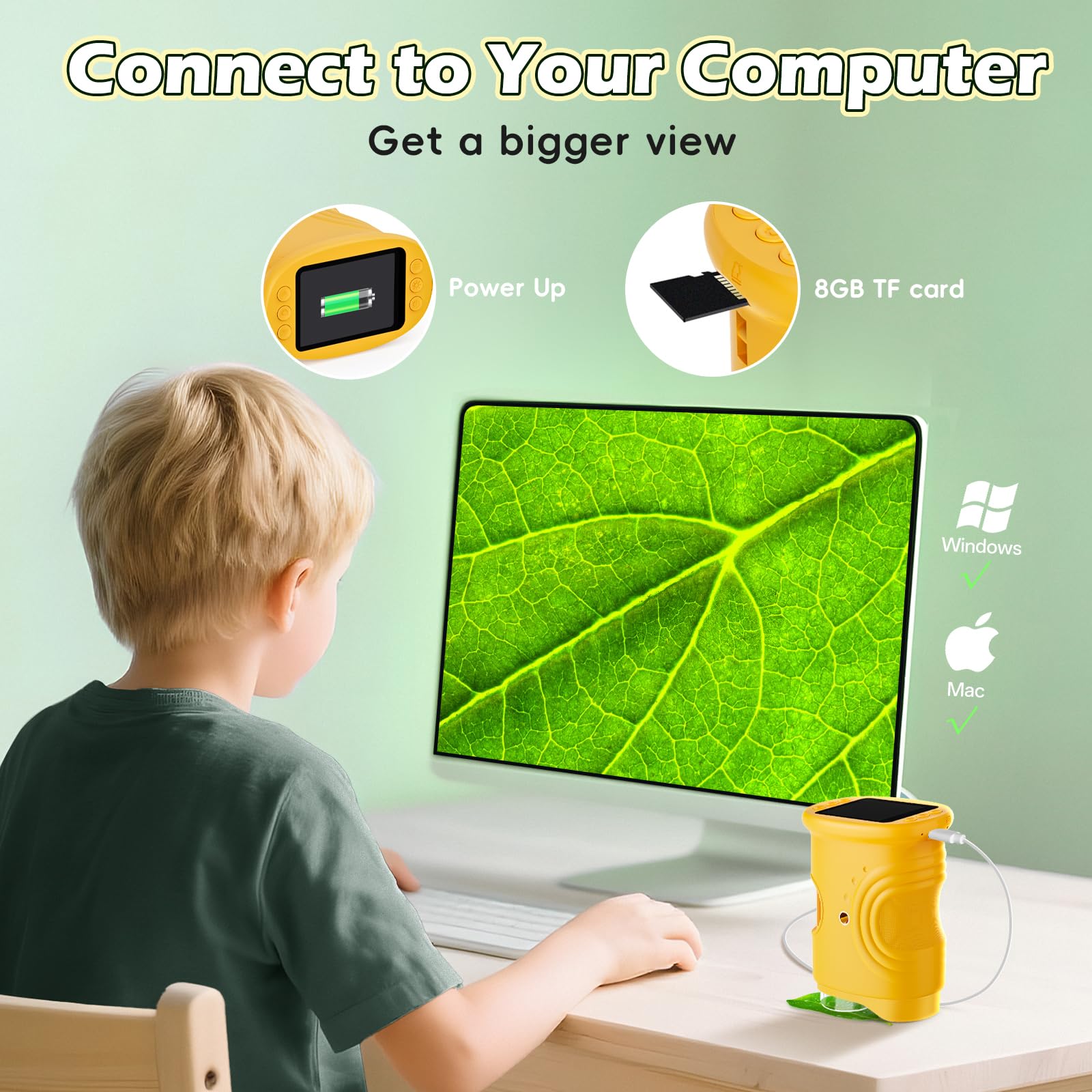 Microscopio para niños 1000X Digital, Microscopio portátil para niños, pantalla HD, grabación de video, miniscopio portátil, juguetes STEM, regalos de cumpleaños para niños de 3, 4, 5, 6, 7, 8 7