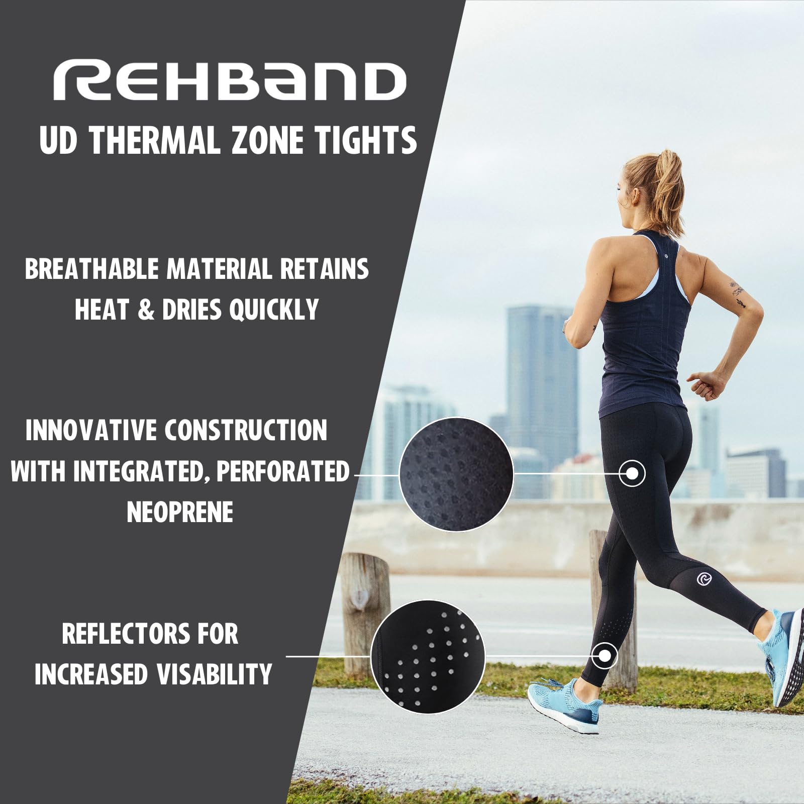 Rehband UD Runner's Knee/Thermal Zone Tights für Damen, Kompressionshose mit Wärmezonen für Laufen & Leichtathletik, verbessert Regeneration & hoher