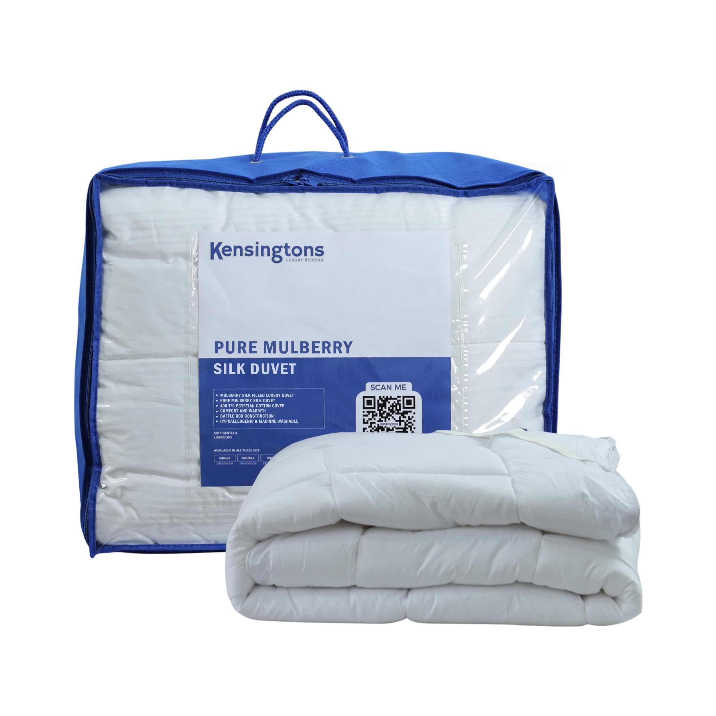 KENSINGTONS LUXURY BEDDING Ultimate 100% Pure Mulberry Silk Filled Duvet Beds & All Season Togs (18 Tog, Single) — image 1