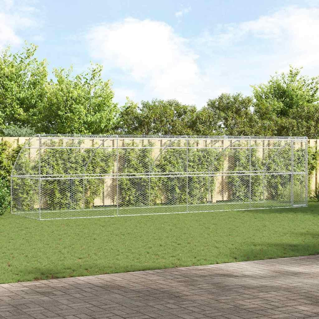 Juego de 4 jaulas plateadas de 8 x 2 x 2 m de acero galvanizado, para exteriores, caño para perros, recinto al aire libre con puerta, techo y sistema de cierre seguro