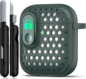 RFUNGUANGO for AirPods Case Cover with Cleaning kit, Anti-Fall Lock Design, Powerful Drop Protection, Personalized Hollow Style for Apple AirPods 2nd 1st Generation Charging Case,Hole Green