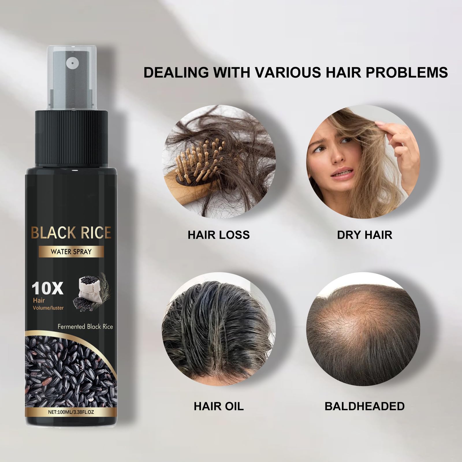 Spray de croissance capillaire à l'eau de riz, après-shampoing hydratant sans rinçage pour des cheveux plus épais et plus forts, spray à l'eau de riz fermentée pour les cheveux abîmés et secs (1pcs)
