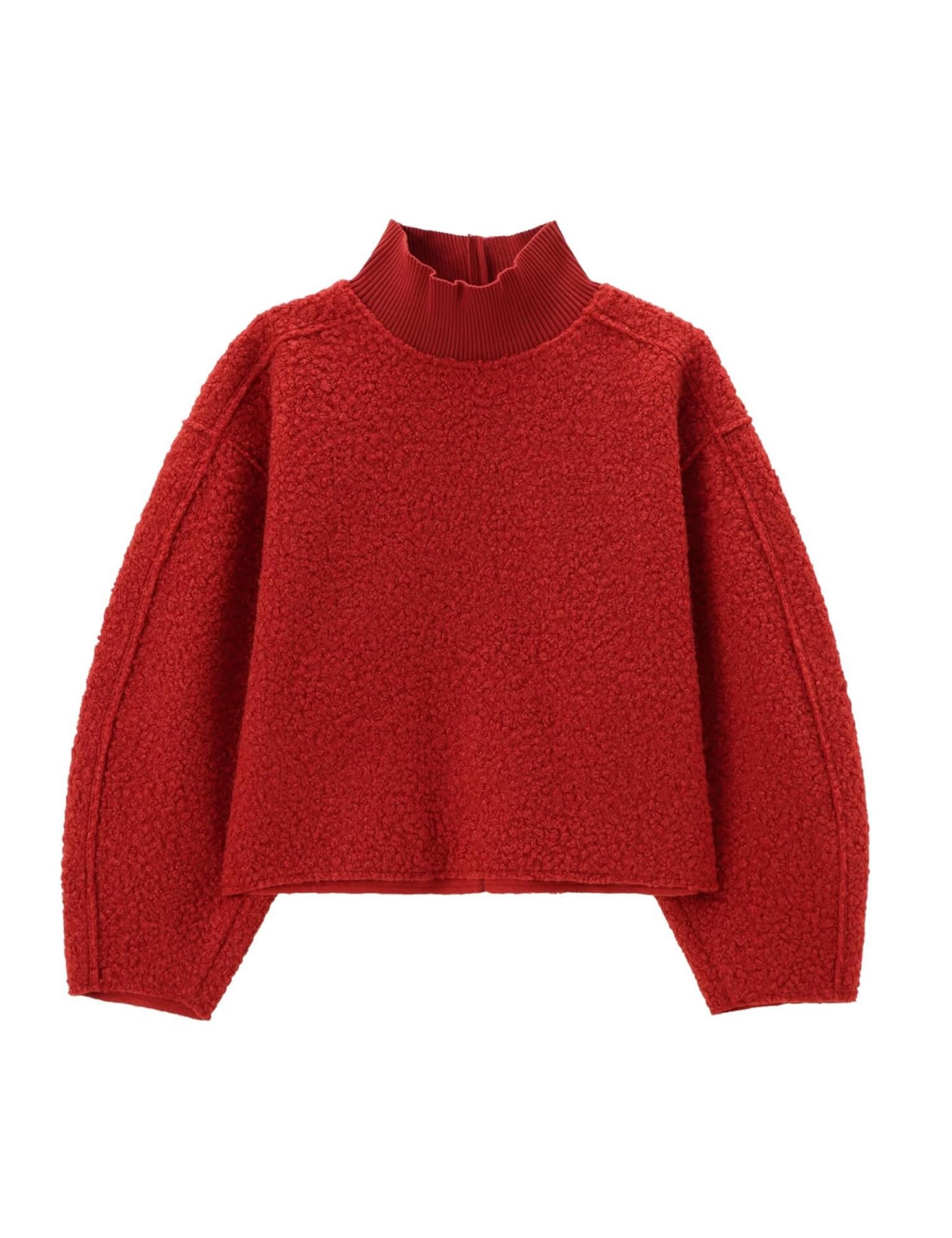 Damskie bluzy polarowe na co dzień z golfem z odwróconym szwem, krótkie bluzki, jesienno-zimowy, rozmyty płaszcz(Red,M)