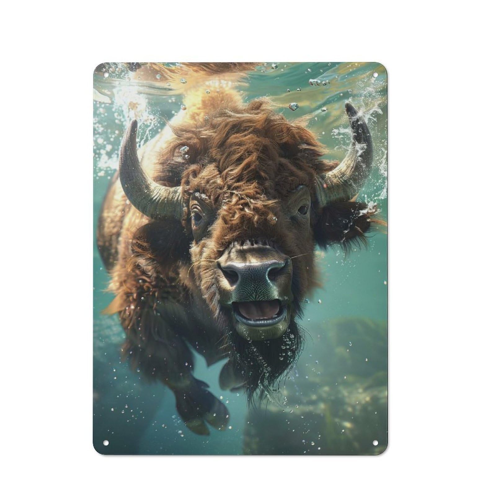 Junmoney Bison Sea Rustic Metal Wall Decor 40X30cm, Rustic Metal Sign For Farmhouse Kitchen, Pantry Or Dining Area