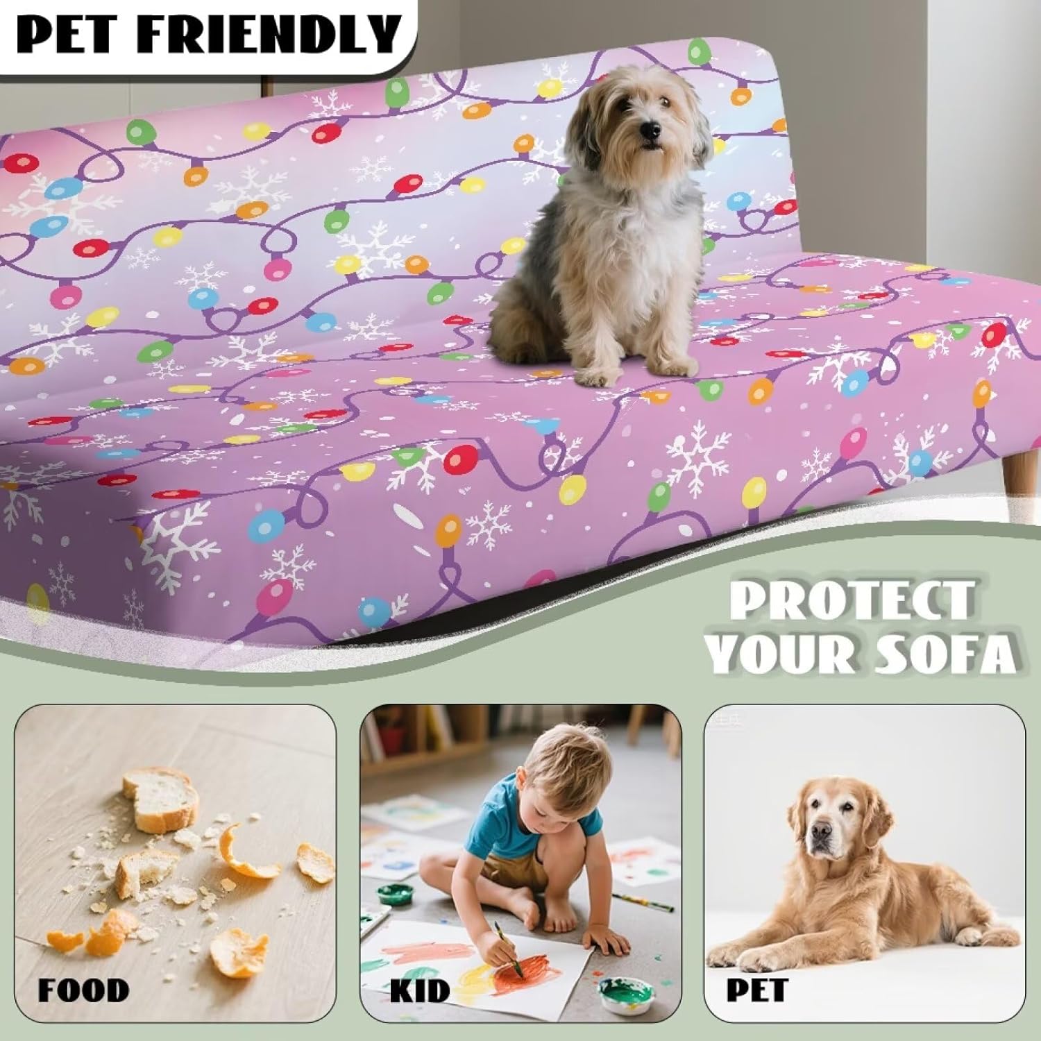 Christmas Snowman Futon Cover Stretch Armless Sofa Slipcover Futon Armless Sofa Slip Cover Furniture Protector Foldable for Bedroom Living Room Dogs Washable