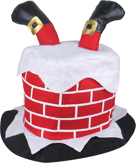 Henbrandt W00104 Christmas Chimney Hat with Santa Legs Festive Xmas Novelty Headwear One Size Adult Fancy Dress Accessories Funny Christmas Headwear