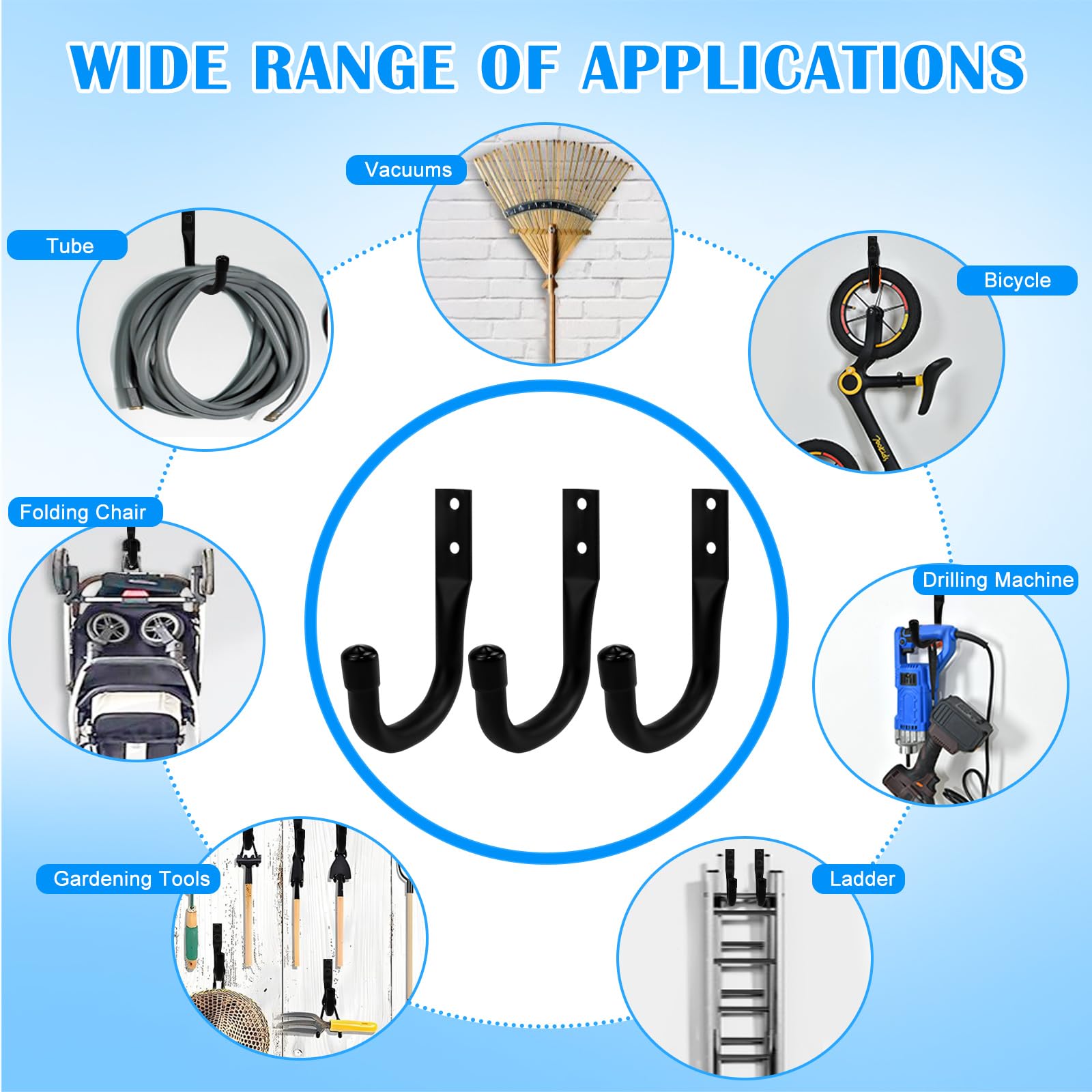 Ganci Per Garage A J - Set Da 6, Nero, Portata 15kg, Per Biciclette E Attrezzi - Foto 9