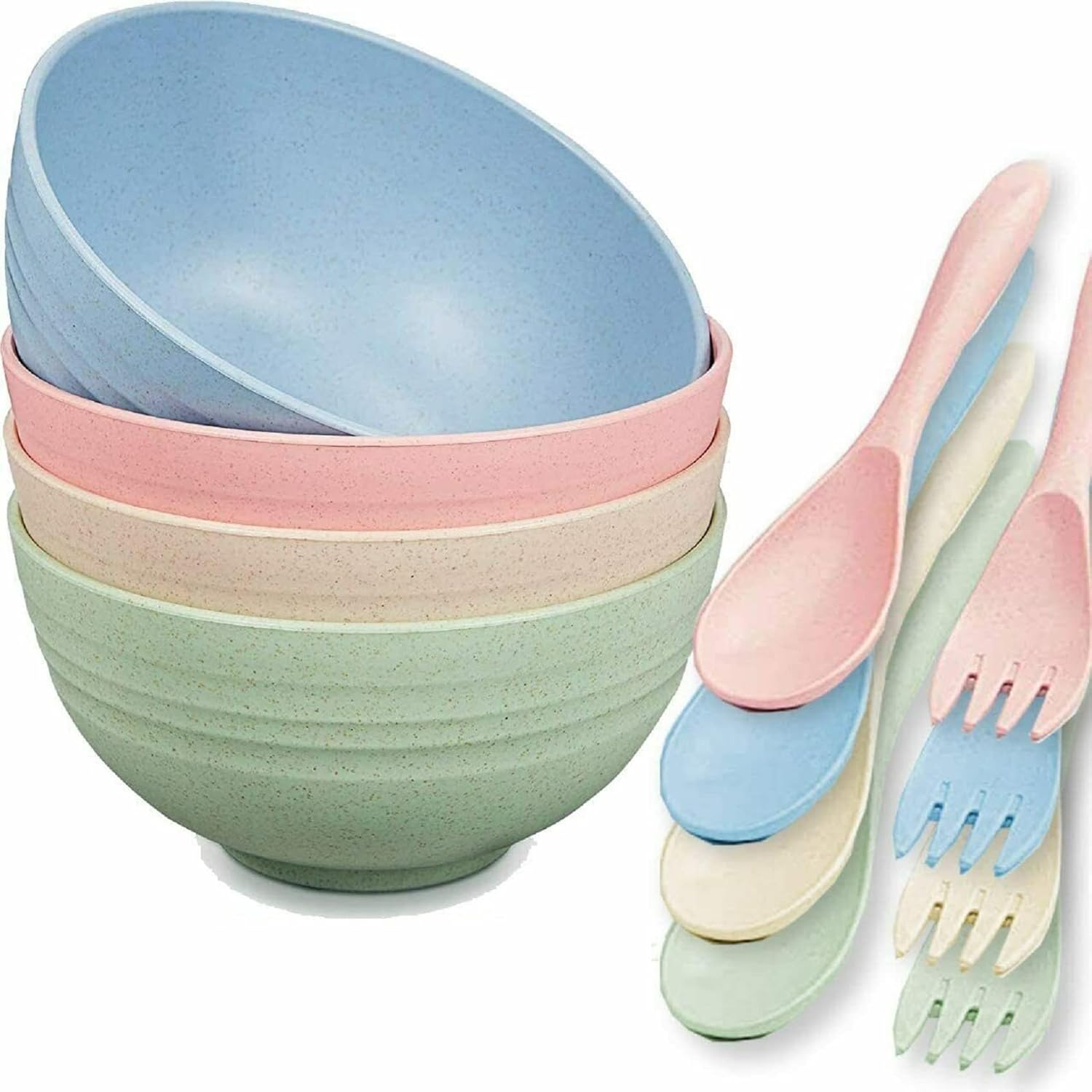 Cereal Bowl with Straw, Set of 4pcs Wheat Straw Cereal