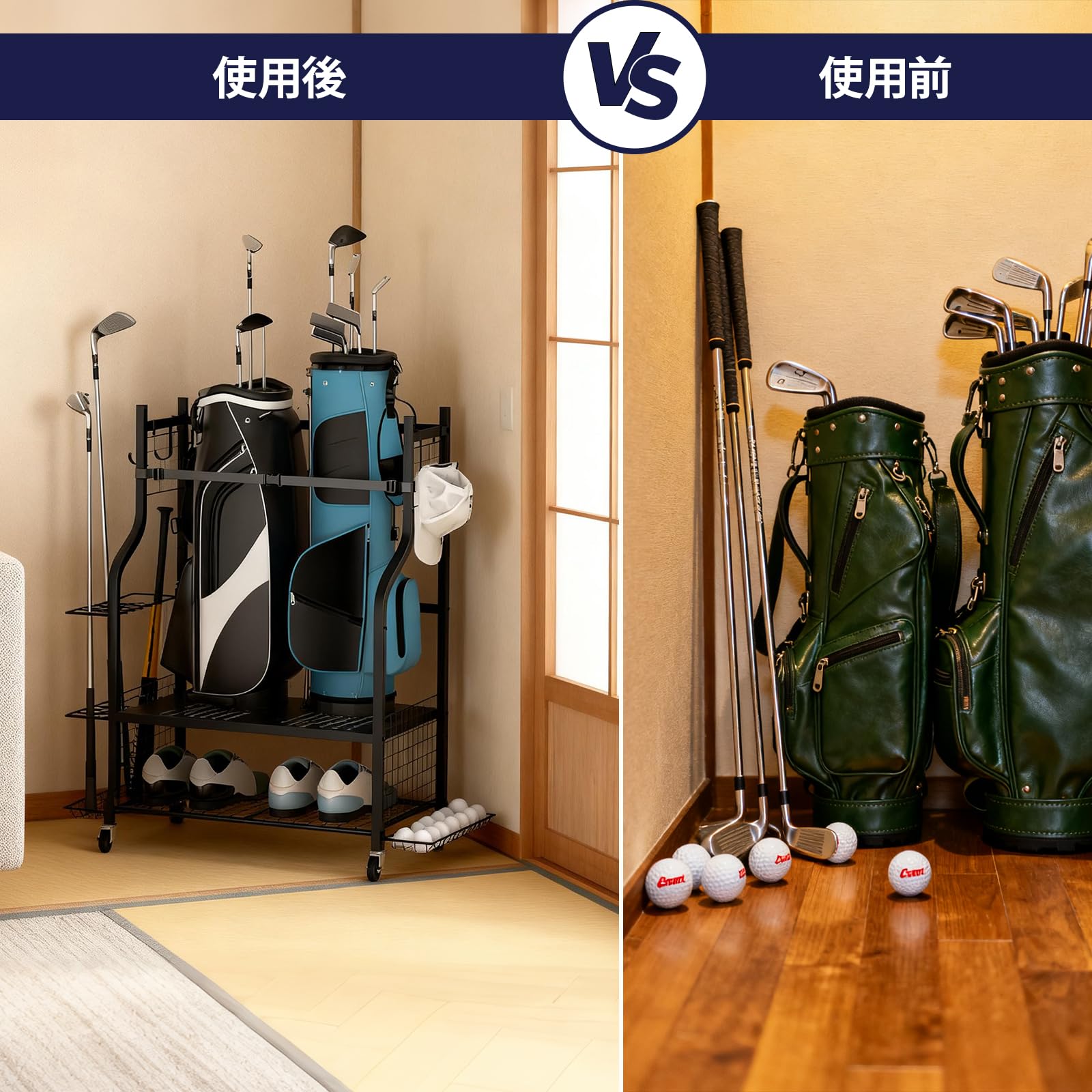 Amazon.co.jp: Mokiland ゴルフ収納ラック ゴルフバッグホルダー 金属