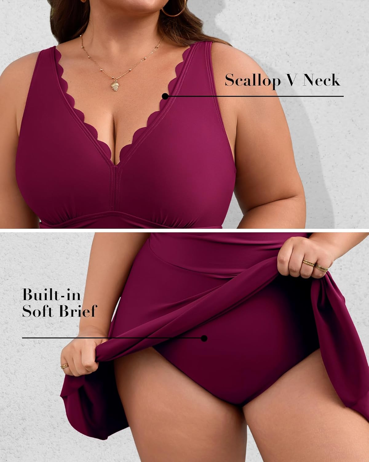 Charmo Women Plus Size Swimdress One Piece Swimsuit Ruched Tummy Control Bathing Suit Scalloped V Neck Flowy Swimwear - Image 5