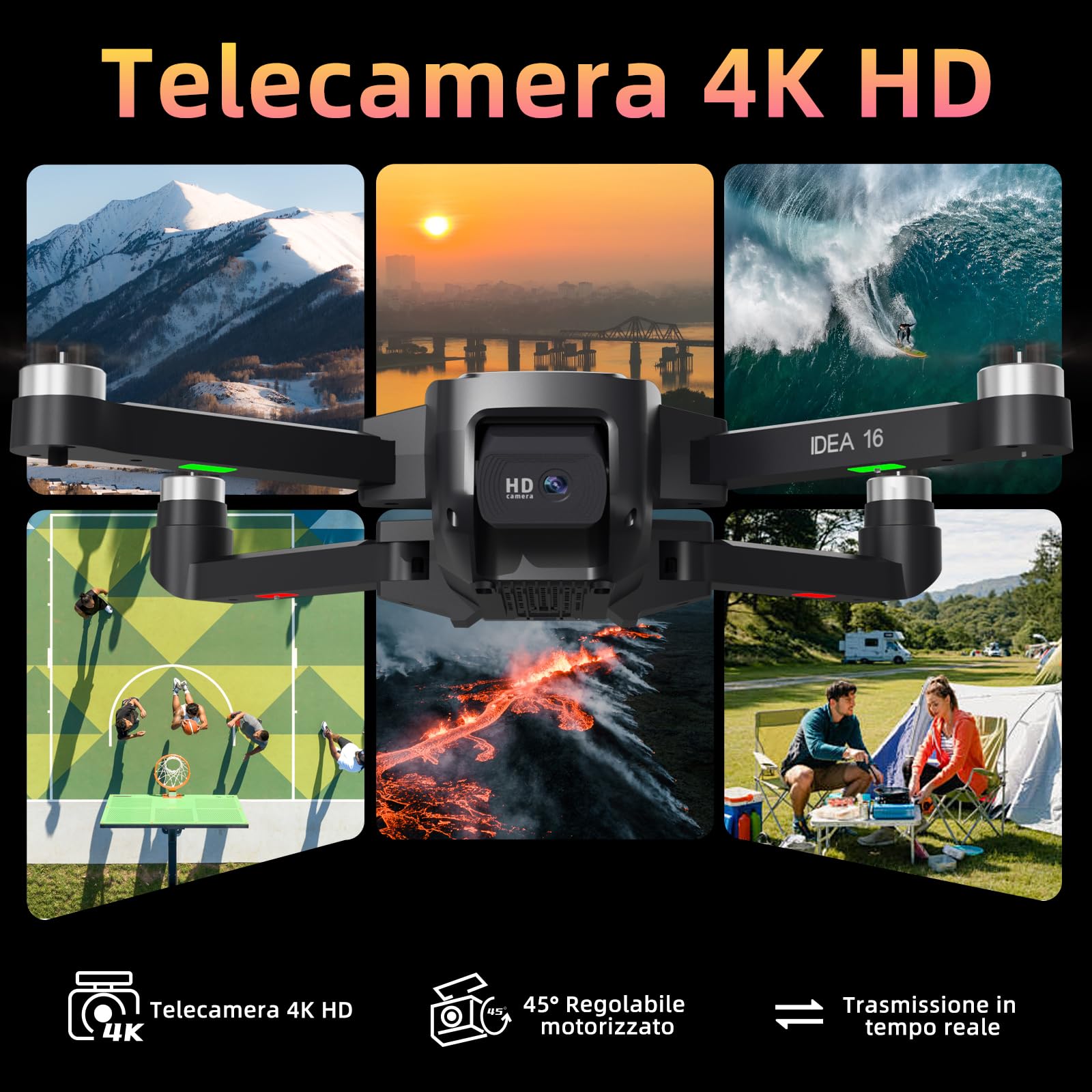Drone con Telecamera 4K, Motore Brushless Resistenza al Vento Livello 4 Trasmissione WiFi 5G Droni con 2 Telecamere per Adulti Principianti Quadcopter RC 30 Minuti di Volo