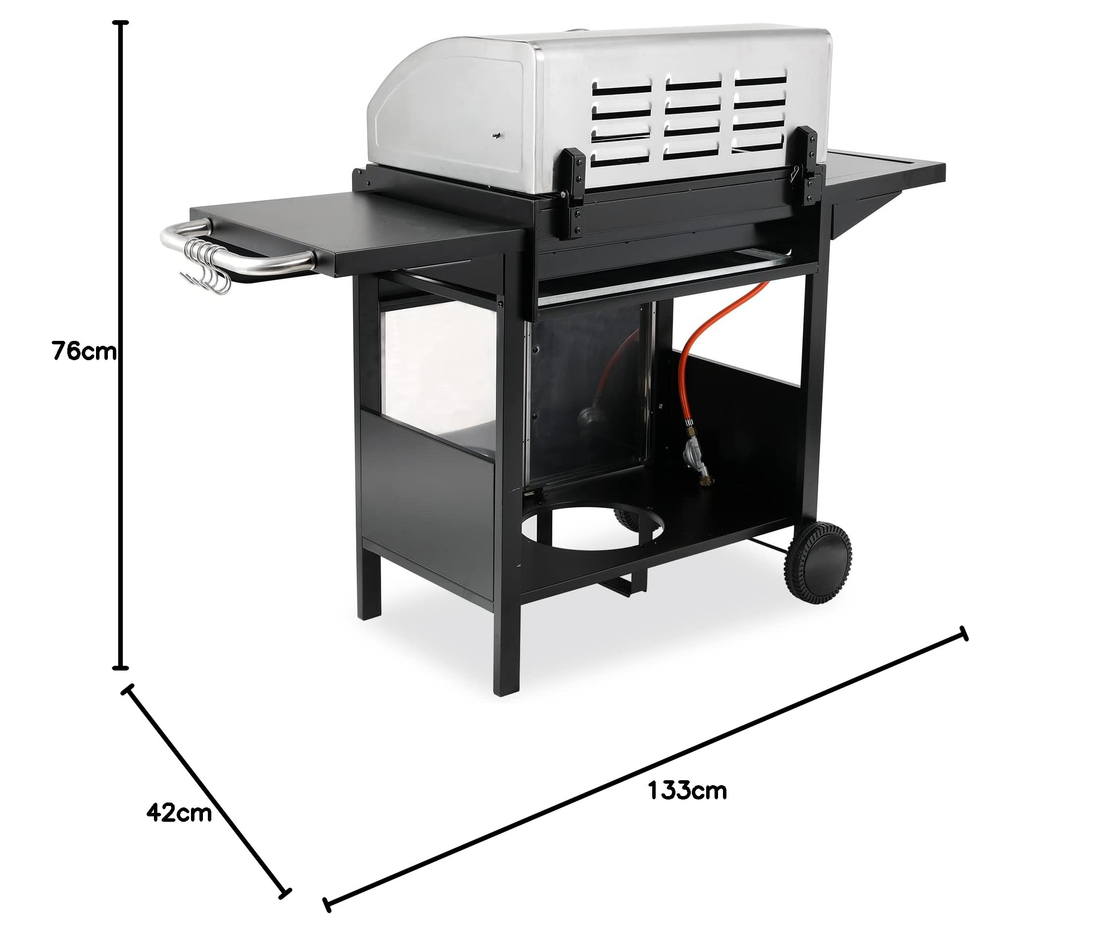 Barbacoa a Gas 4+1 Quemadores con Quemador Lateral, Acero Inoxidable BBQ con Termómetro, Parrilla con Mesas Laterales, 14,05 KW Alto Rendimiento para Jardines Fiestas Acampar