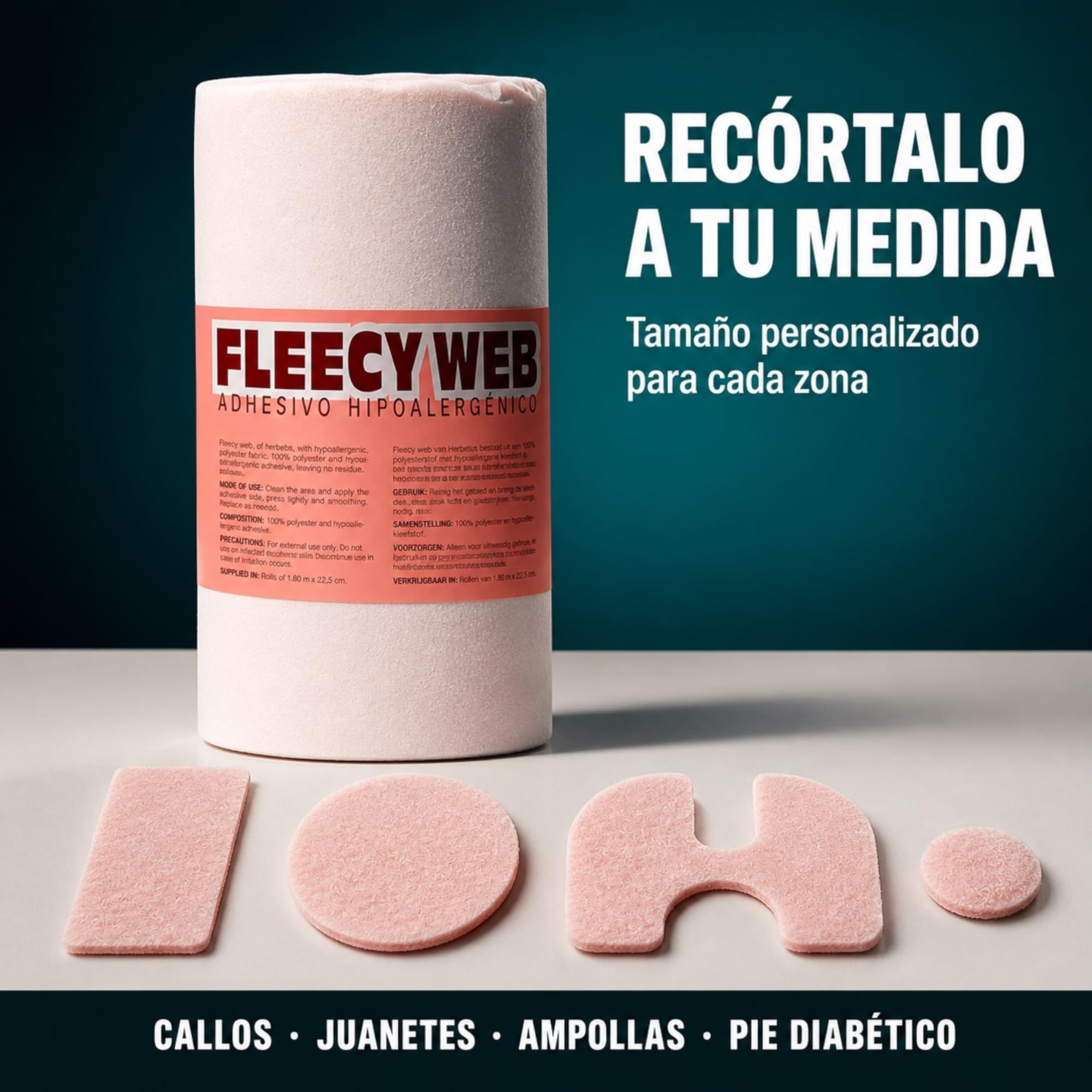 Fieltro Adhesivo 1 Rollo de 1.5mm. Almohadillas para Pies Ante Rozaduras y Úlceras Protección Plantar. Fieltro Adhesivo Podologia Recortable para Pie Diabetico. Útil para Juanetes y Talones.