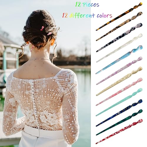 Miniatura 2 de 12 palillos de acetato para el cabello, horquilla de concha de tortuga, horquilla de leopardo, palillos chinos para moños, accesorios de peinado