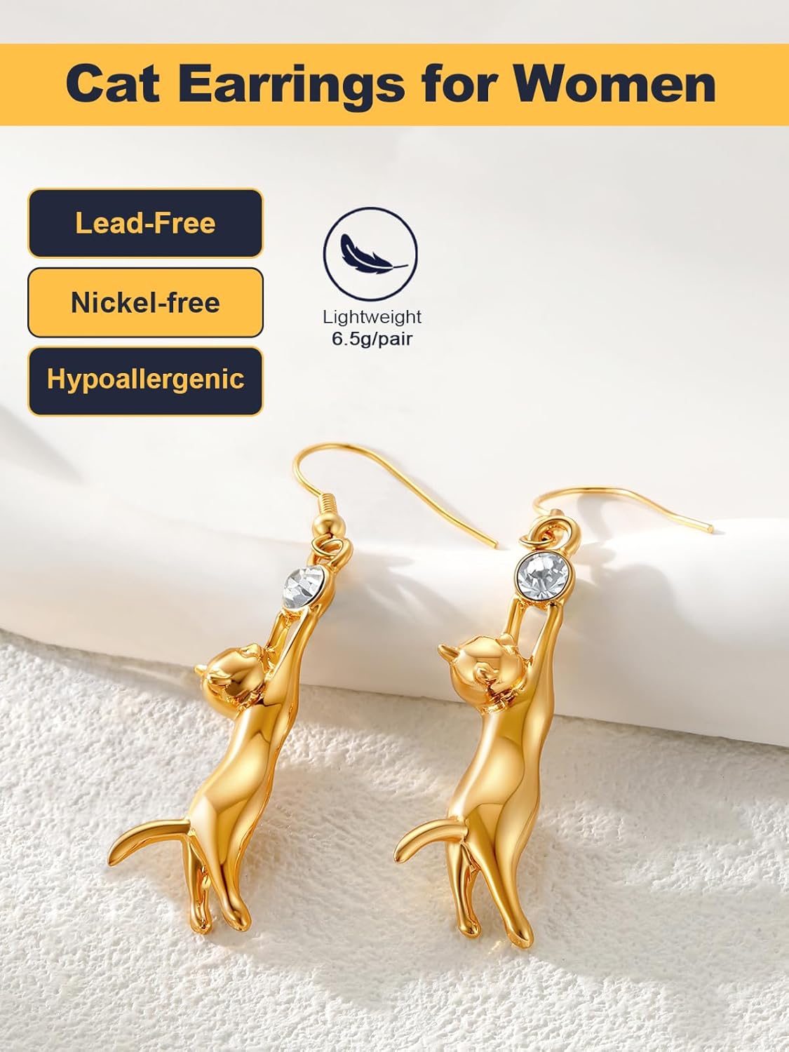 U7 Cute Cat Ear Pendant Platinum/18K Gold Plated Drop Earrings With Rhinestone - Image 4